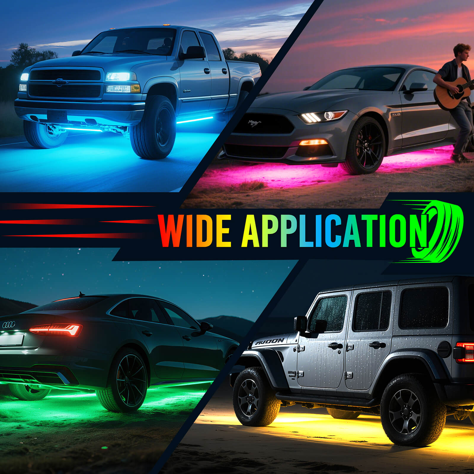 U8 RGB+IC/RGBW/RGB Underglow LED Light Bar, Dual Remote Control, Chasing Color Underbody Light Strip with Aluminum Housing, IP68 Waterproof, 8pcs
