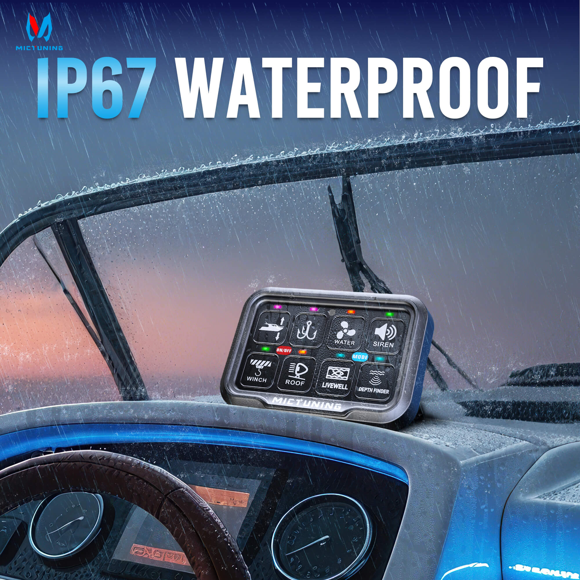 P8-Ultra IP67 Waterproof RGB Switch Panel 6/8 Gang, Larger & Tactile Switches Multifunction Switch Box