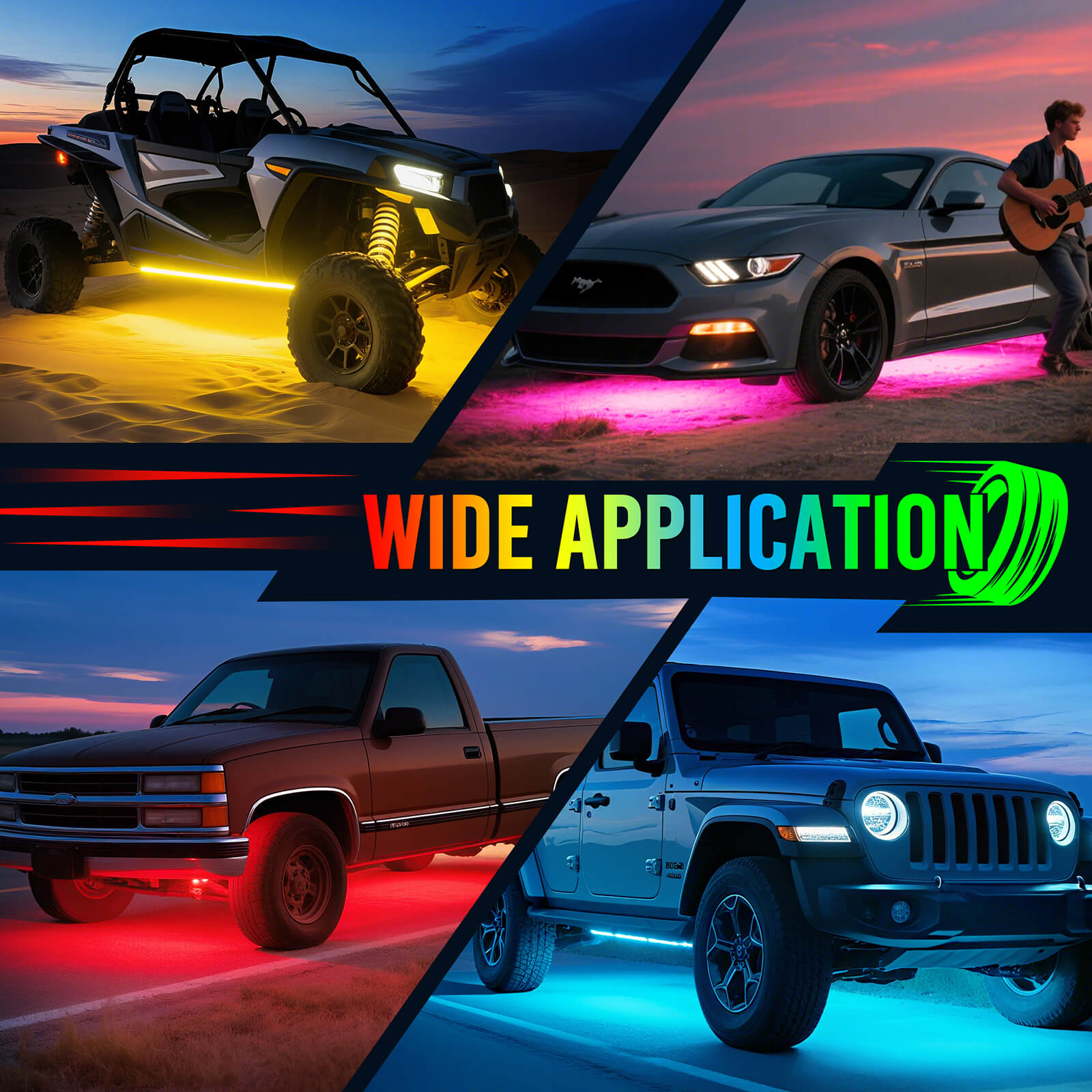 U8 RGB+IC/RGBW/RGB Underglow LED Light Bar, Dual Remote Control, Chasing Color Underbody Light Strip with Aluminum Housing, IP68 Waterproof, 8pcs