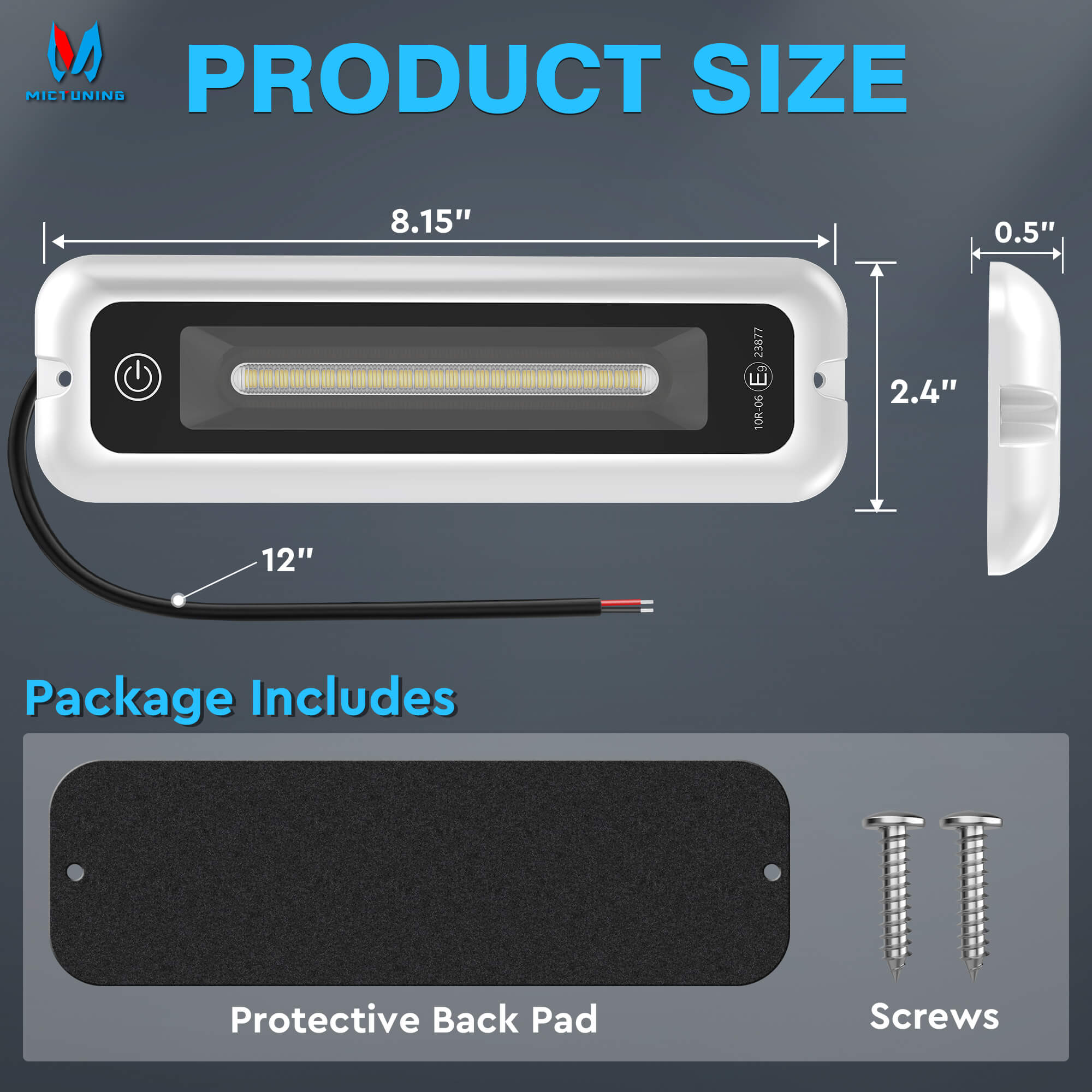 6 Inch/8 Inch Smart Touch Screen Exterior Interior Porch Light, LED Utility RV Awning White 6000K, Indoor Outdoor IP68 Waterproof Aluminum