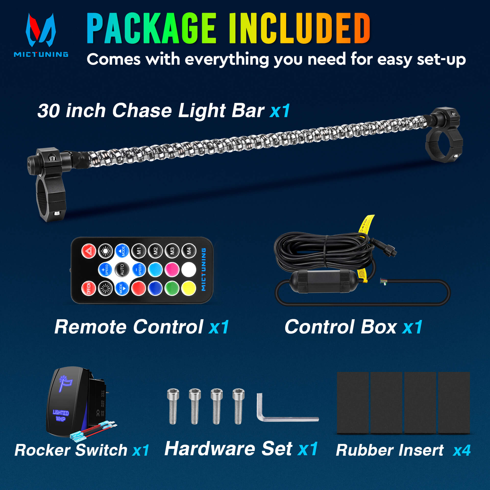 30inch LED Chase Light Bar, Offroad Safety Flashing Light bar APP Remote Control with Brake, Reverse and Turn Signal Lights