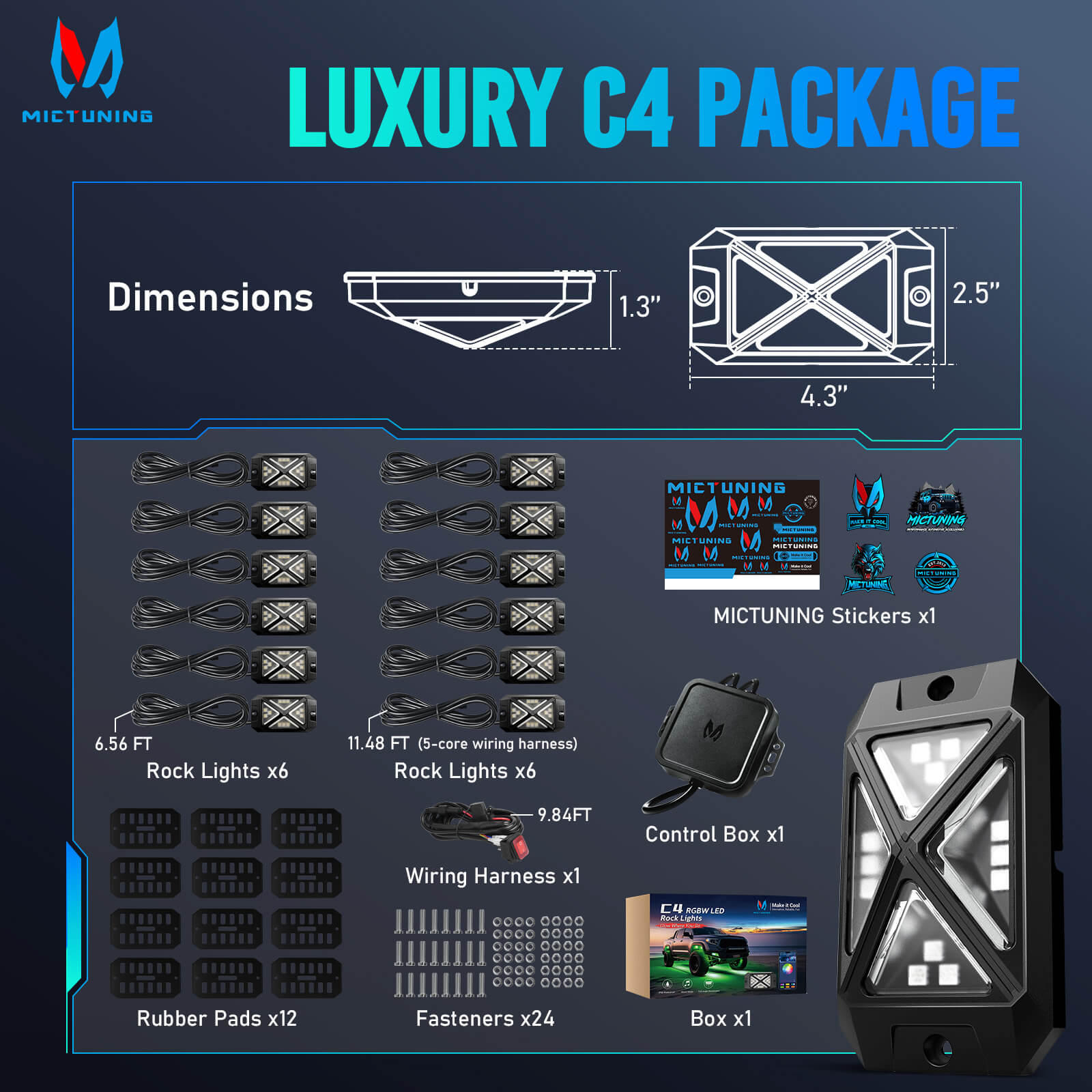 2025 Newest C4 360° Ultra-bright 4-Sided Wide Angle RGBW LED Rock Lights, Microphone Sync with APP Control, 8-16 Pods