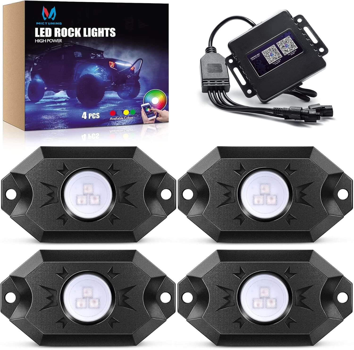 CM RGB LED Rock Lights Kits 4-12 Pods, 2nd-Gen RGB LED Rock Lights, APP Control