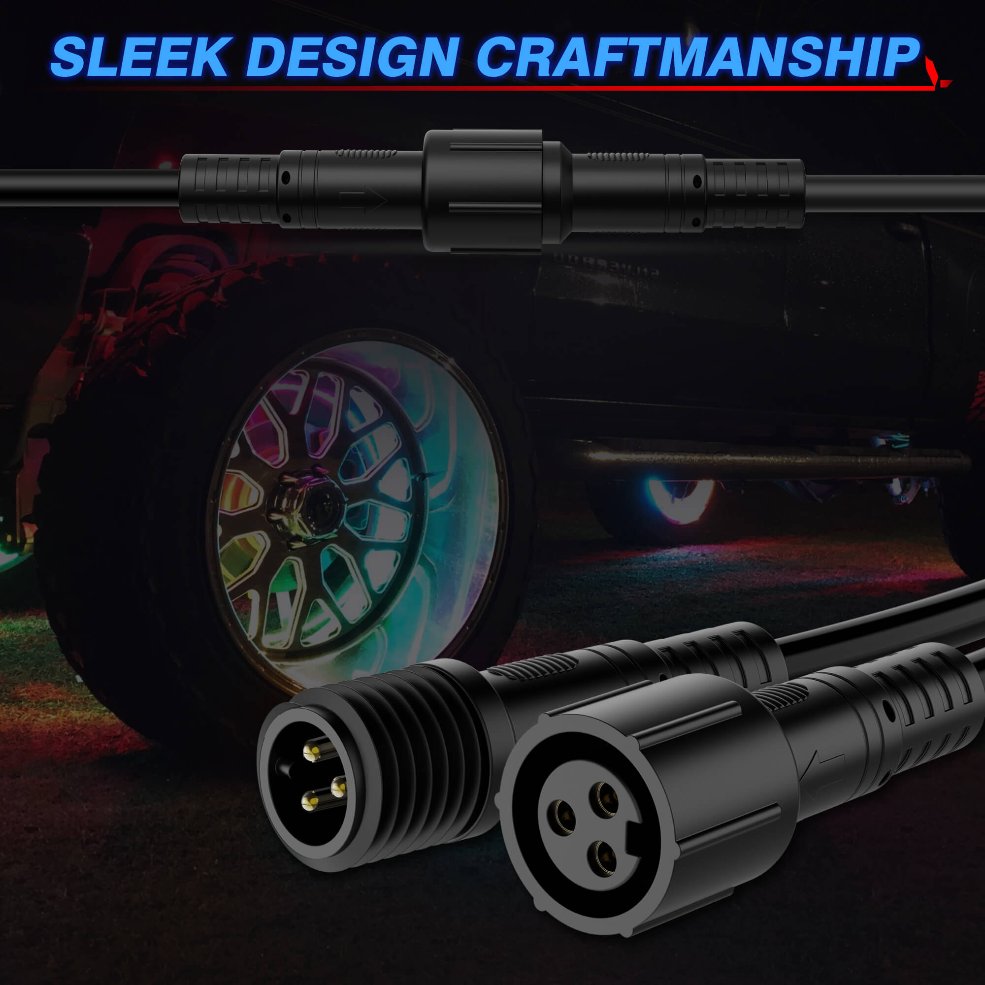 6.56FT 3-Pin Extension Cord Wire Cable for RGB+IC C2, Q1, V1, W1 Series Lights, P1B Switch Panel and Mictuning Whip Lights(Except for Whipless Whip Lights)