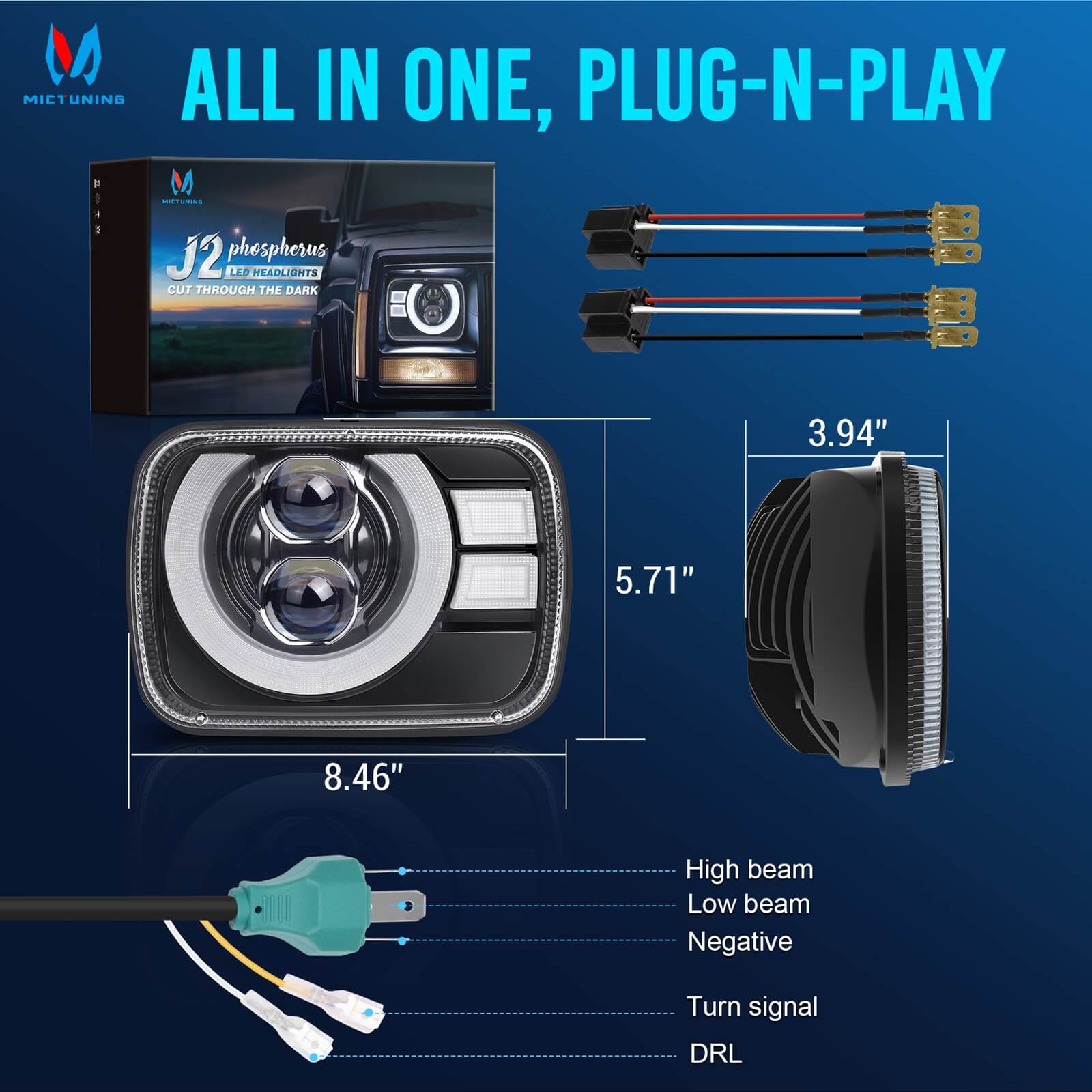 2026 New J2-Ecplise 5x7 7x6 Replace Driving Lights, H6054 Rectangle Anti-glare LED Lamps, DRL Amber Turn Signals, High/Low Beam, for Wrangler Cherokee Chevy GMC Ford