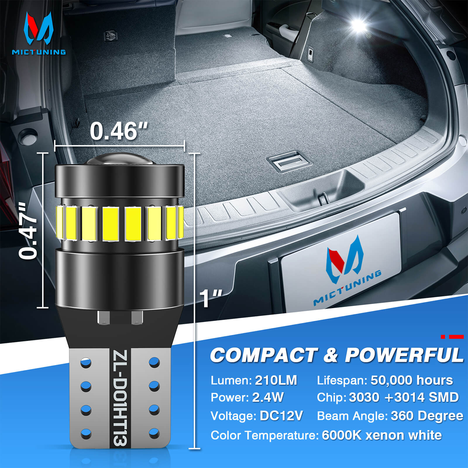 194 LED Bulbs Car T10 LED Bulbs for License Plate Light 168 175 2825 W5W T10, 3014SMD Chipsets 6000K White for Car Dome Door Map Dash Courtesy Cargo License Plate Lights,2pcs/10pcs