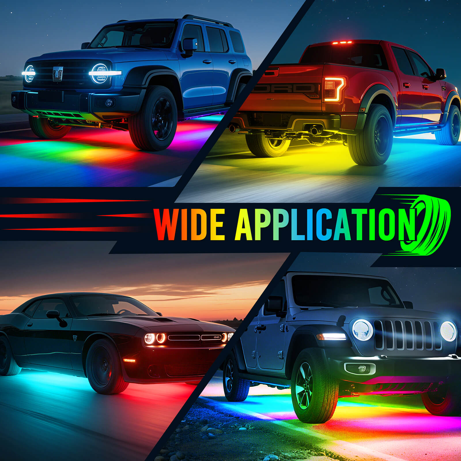 U8 RGB+IC/RGBW/RGB Underglow LED Light Bar, Dual Remote Control, Chasing Color Underbody Light Strip with Aluminum Housing, IP68 Waterproof, 8pcs