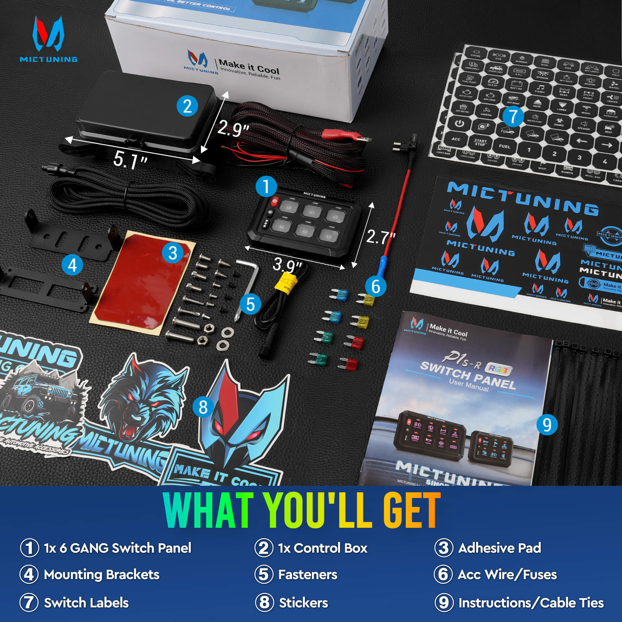 P1s-R 6 Gang/8 Gang Switch Panel, RGB Colors Adjustable Brightness, On-Off Toggle Switch Momentary Circuit Control Relay System Box