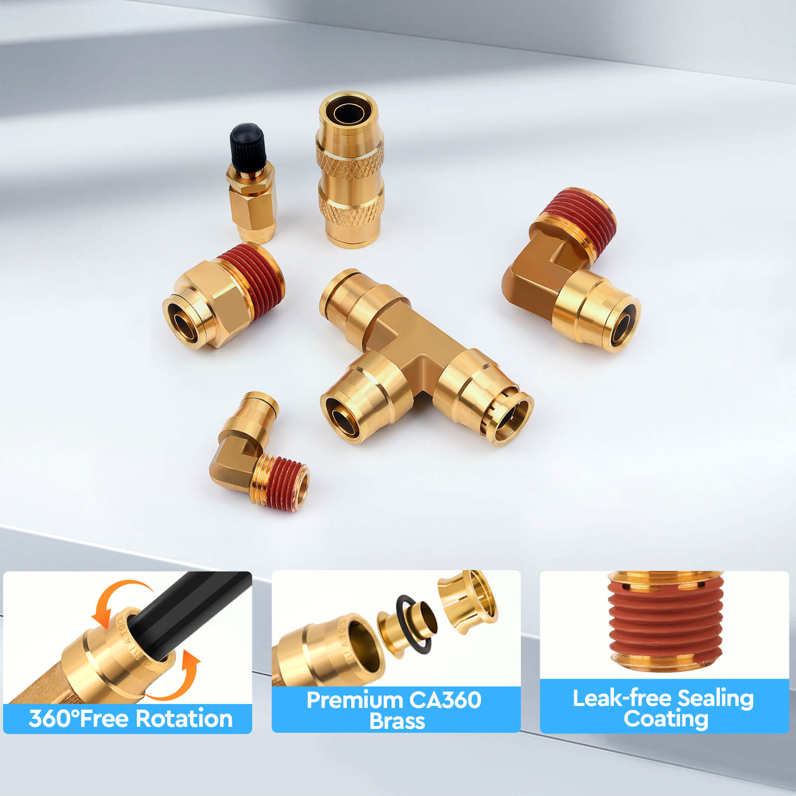 43 PCS Brass DOT Air Brake Line Fittings Assortment Kit, Quick Connect & NPT Thread Tube Air Hose Fittings Repair Kit, Fittings for Truck or Industrial Air System