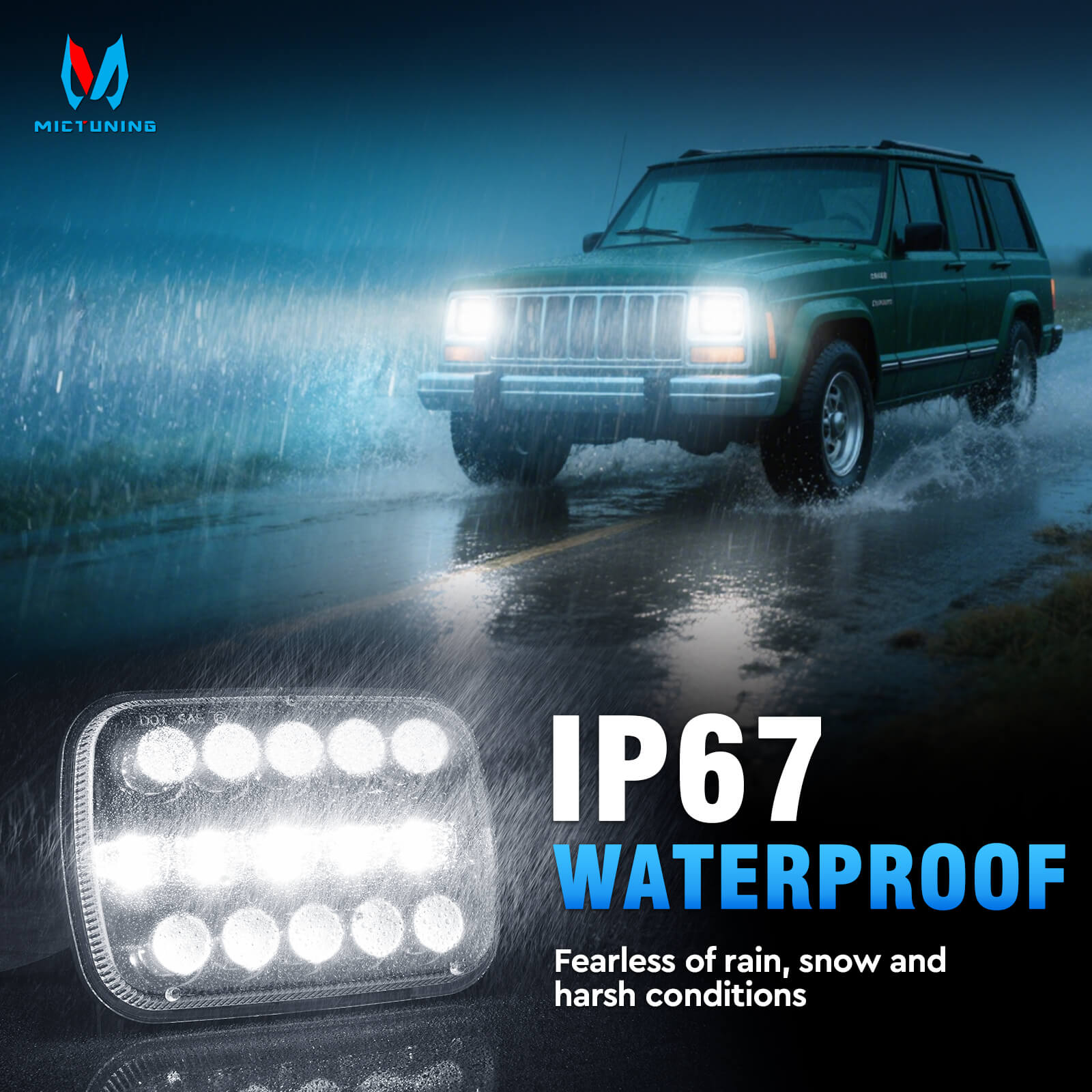 5x7 LED Headlights 7x6 Rectangle Headlamps H6054 110W Hi/Low Sealed Beam For Wrangler YJ Cherokee XJ Comanche MJ Chevy S10 T300 FL50 FL60 FL70 Peterbilt, Black