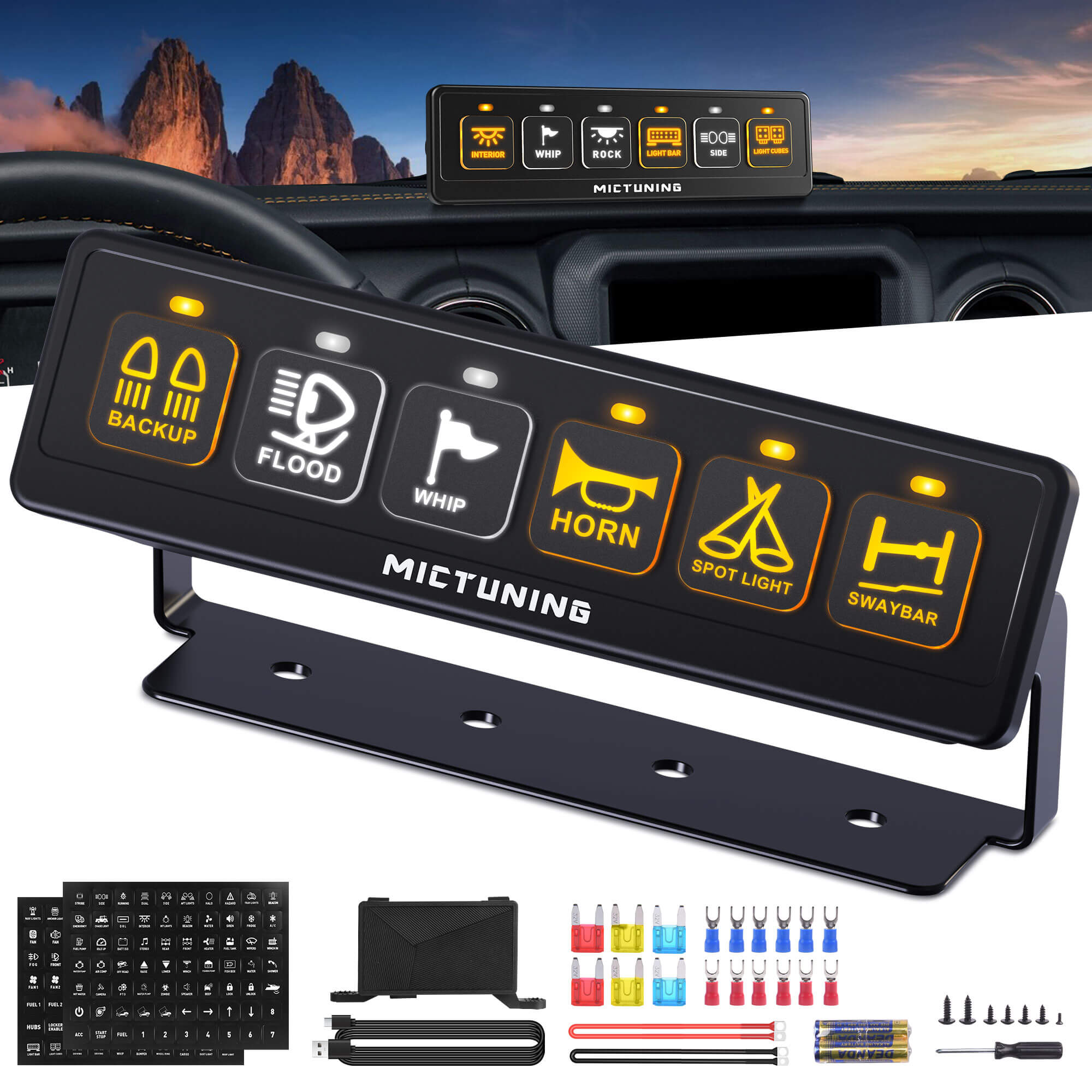 BA40/BA60 Wireless Switch Panel 4 Gang/6 Gang, Up to 164FT Range, 12V 60A Auxiliary Car Switch Panel
