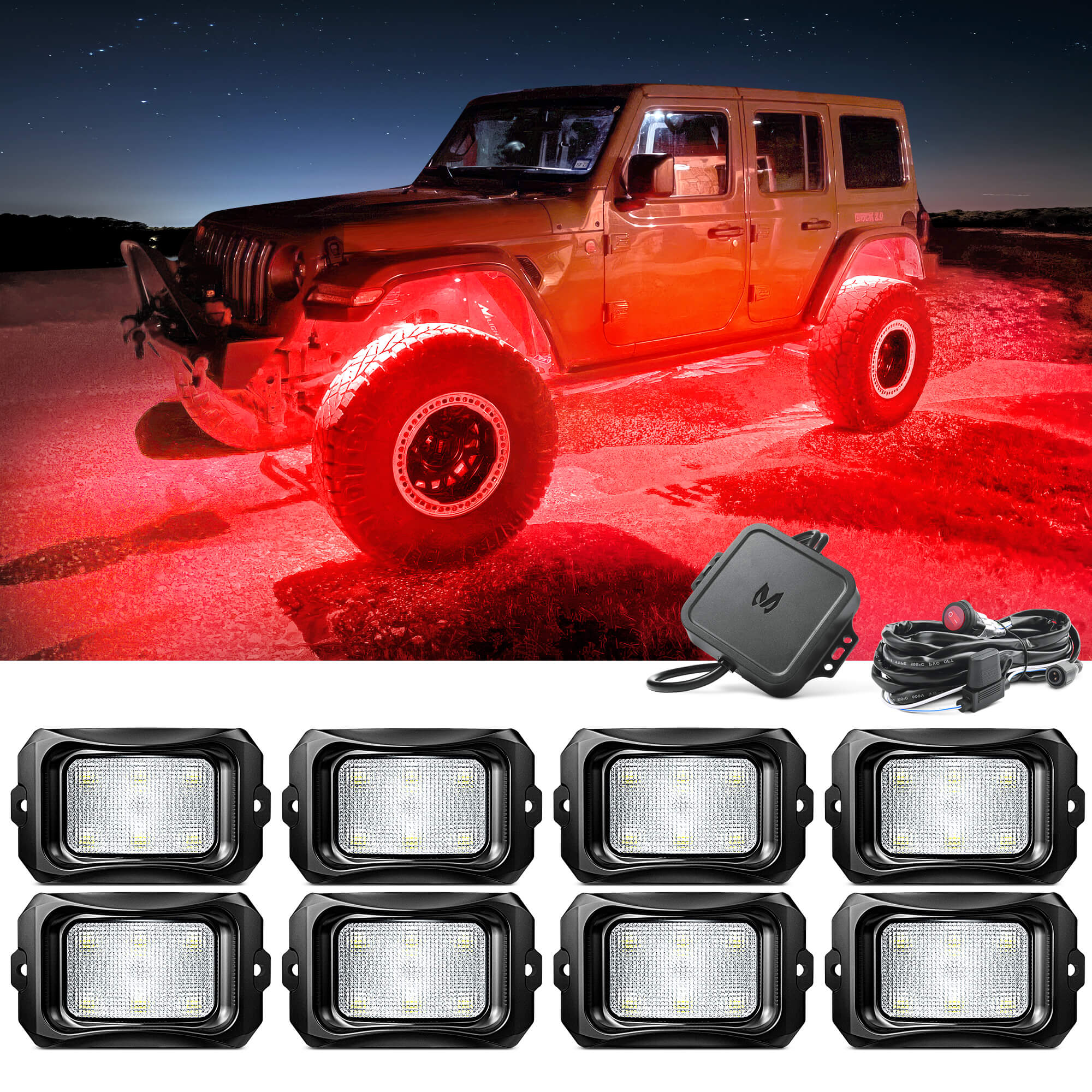 MICTUNING C2 RGBW Rock Lights Exclusive 8 pods LED Curved