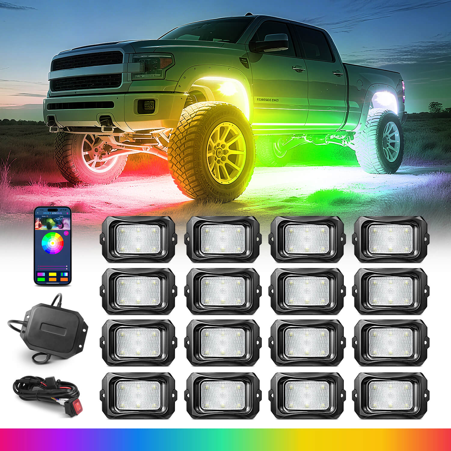 C2 Max RGB+IC Chasing Color Rock Lights Kit, 2-24 Pods, IP68 Waterproof, Black Housing