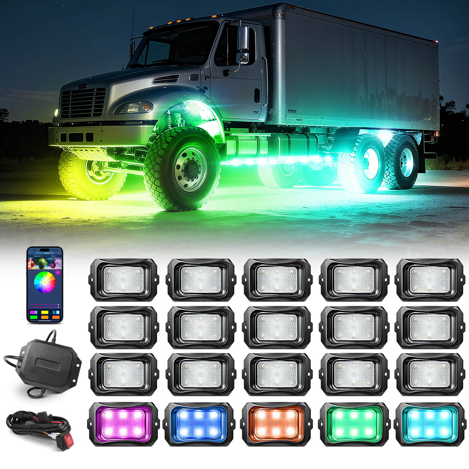 C2 Max RGB+IC Chasing Color Rock Lights Kit, 2-24 Pods, IP68 Waterproof, Black Housing