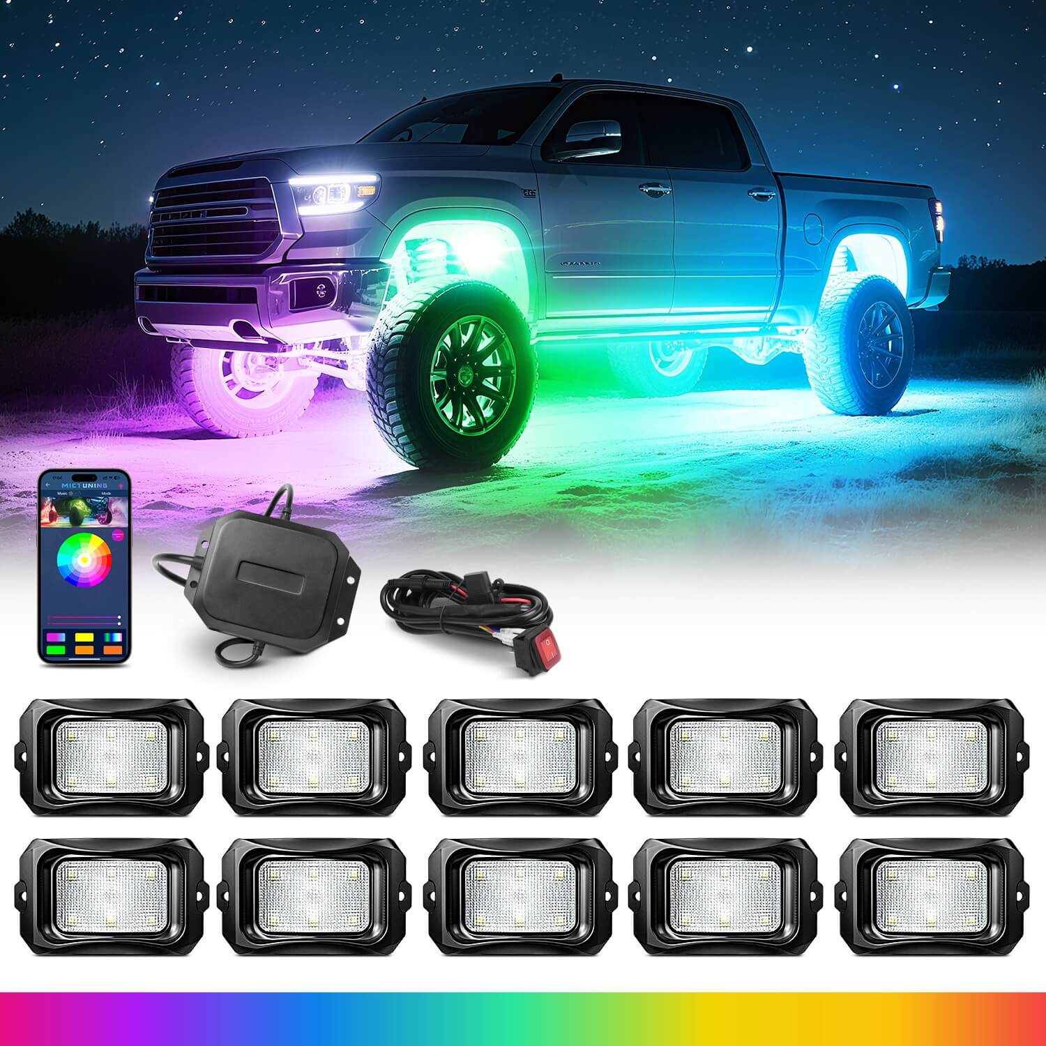 C2 Max RGB+IC Chasing Color Rock Lights Kit, 2-24 Pods, IP68 Waterproof, Black Housing