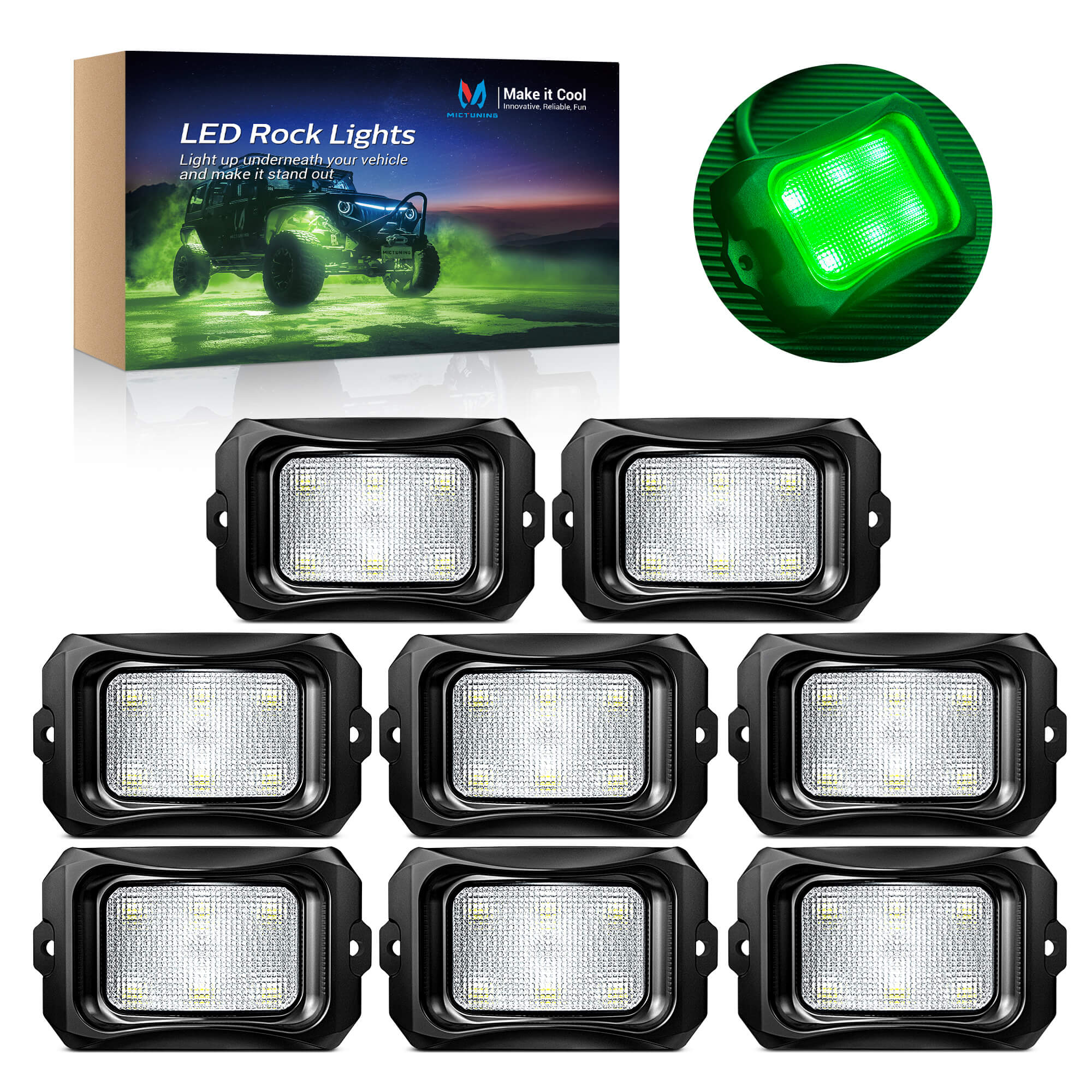 C2 Curved LED Rock Light Pure Sigle Color 4-16 Pods, White/Blue/Green