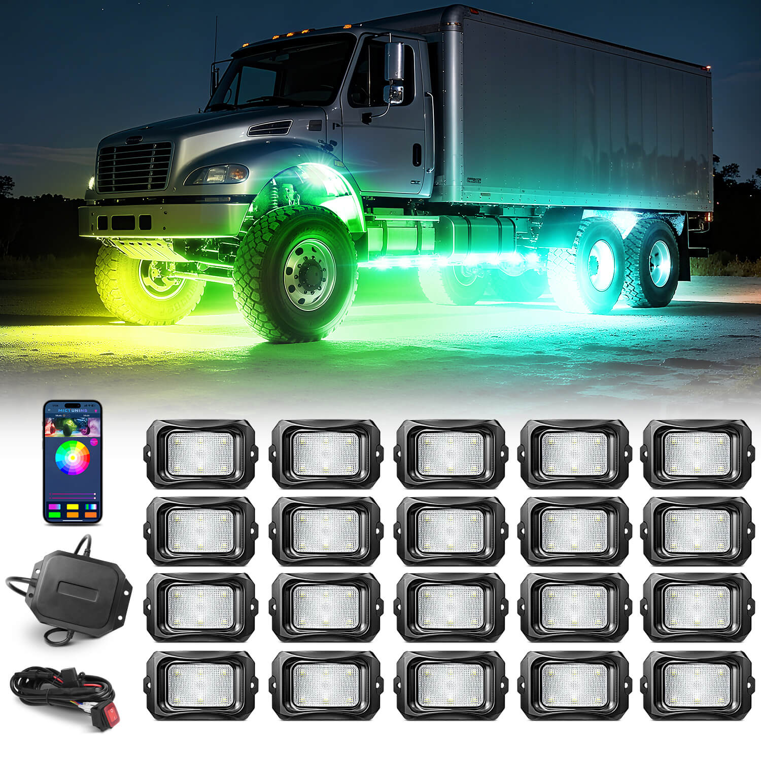 C2 Max RGB+IC Chasing Color Rock Lights Kit, 2-24 Pods, IP68 Waterproof, Black Housing