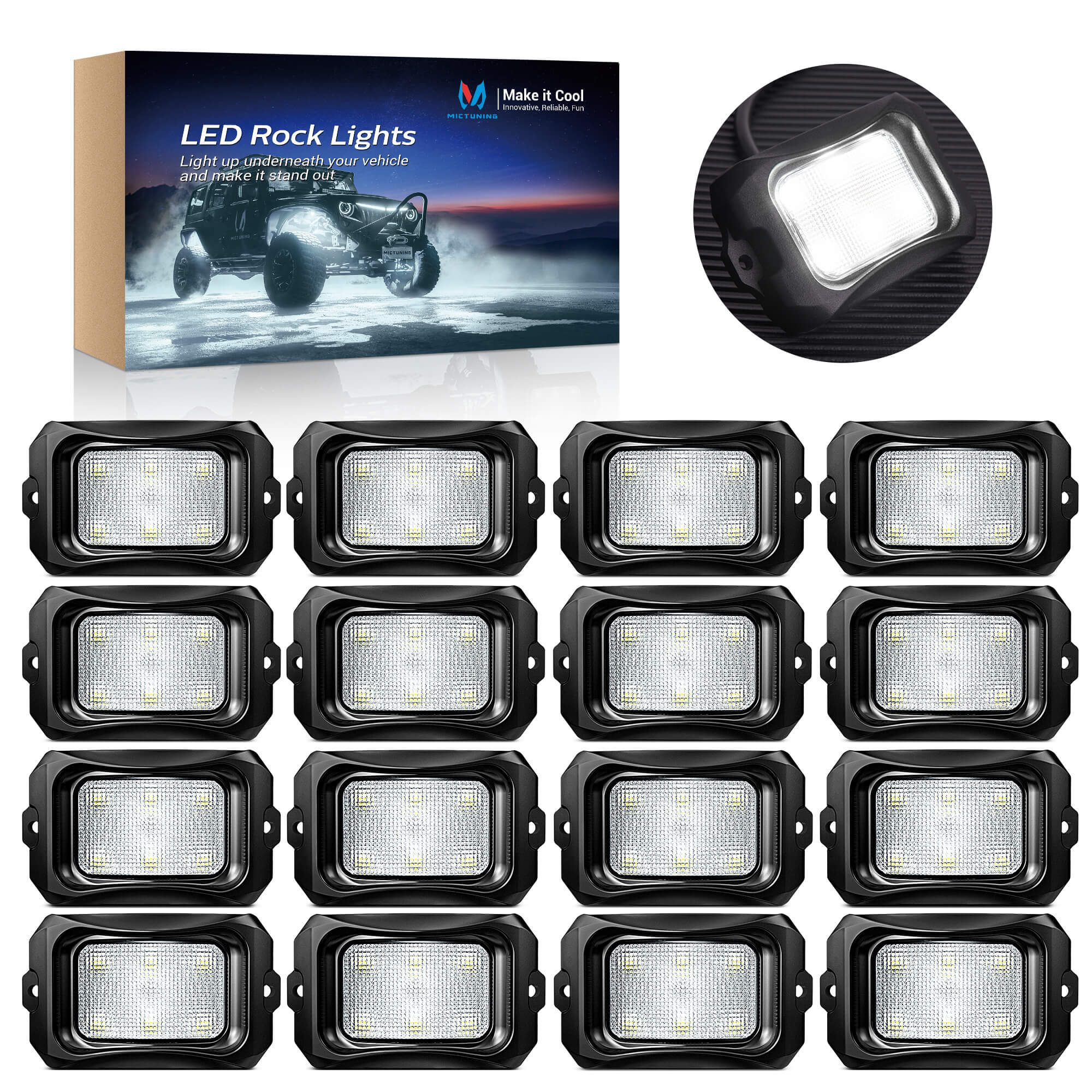 C2 Curved LED Rock Light Pure Sigle Color 4-16 Pods, White/Blue/Green