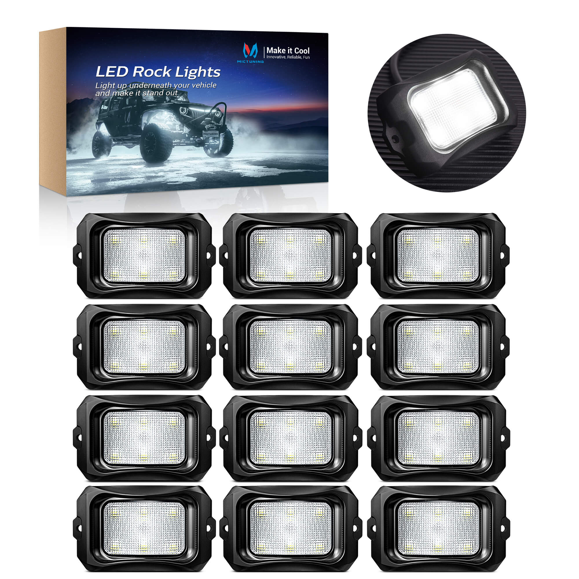 C2 Curved LED Rock Light Pure Sigle Color 4-16 Pods, White/Blue/Green