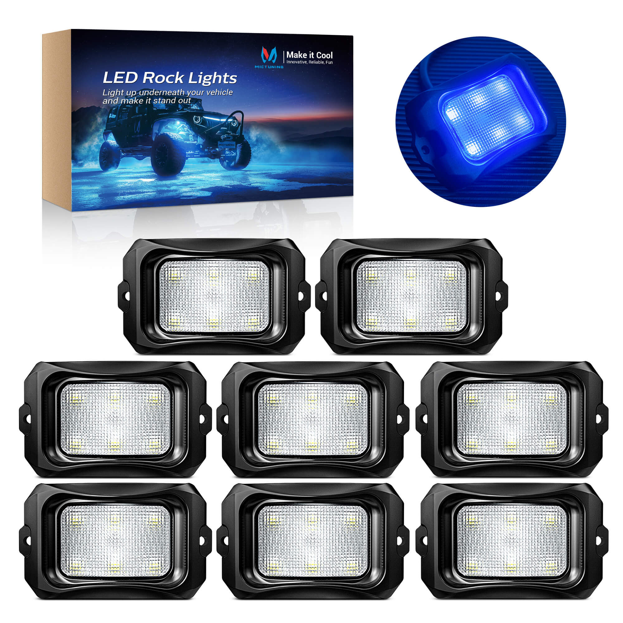 C2 Curved LED Rock Light Pure Sigle Color 4-16 Pods, White/Blue/Green