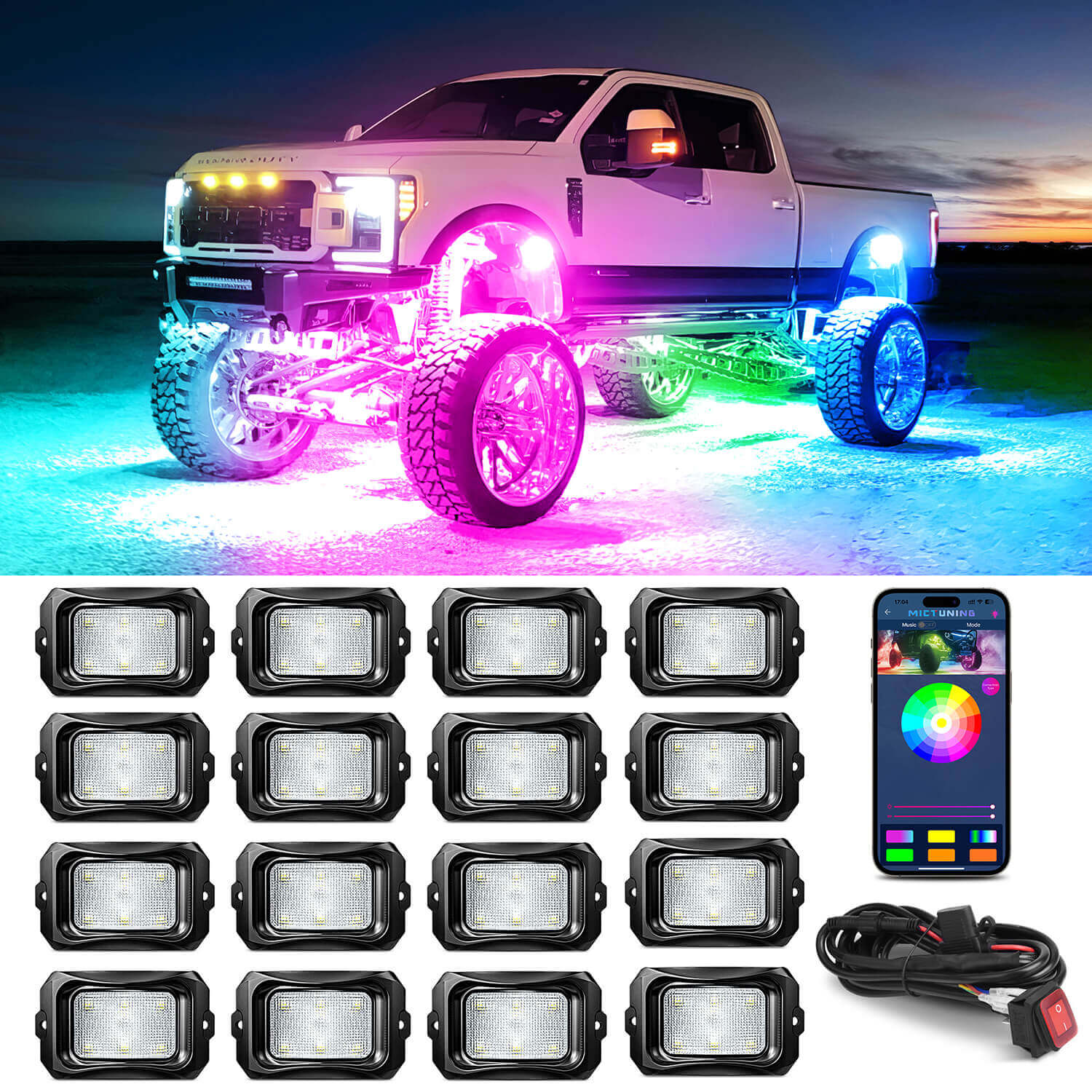 C2 Max RGB+IC Chasing Color Rock Lights Kit, 2-24 Pods, IP68 Waterproof, Black Housing