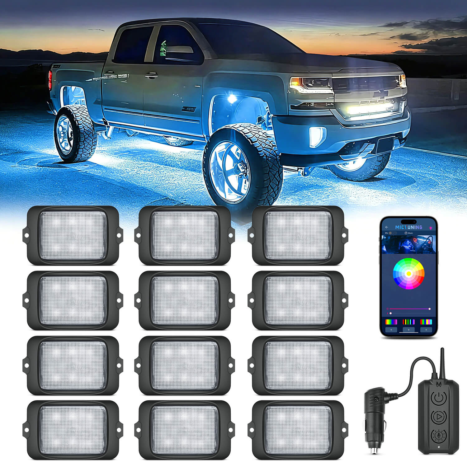 C3 Extensible RGBW LED Rock Lights - 4-32 Pods Wireless Control Multi-Color Neon Underglow Lights
