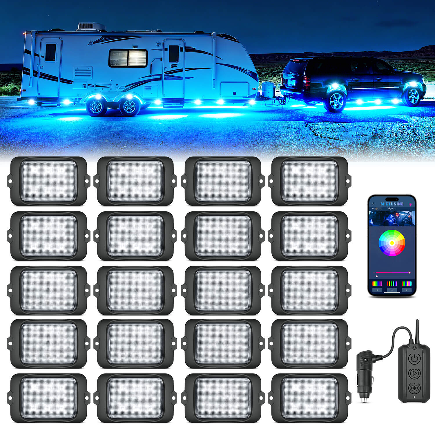 C3 Extensible RGBW LED Rock Lights - 4-32 Pods Wireless Control Multi-Color Neon Underglow Lights