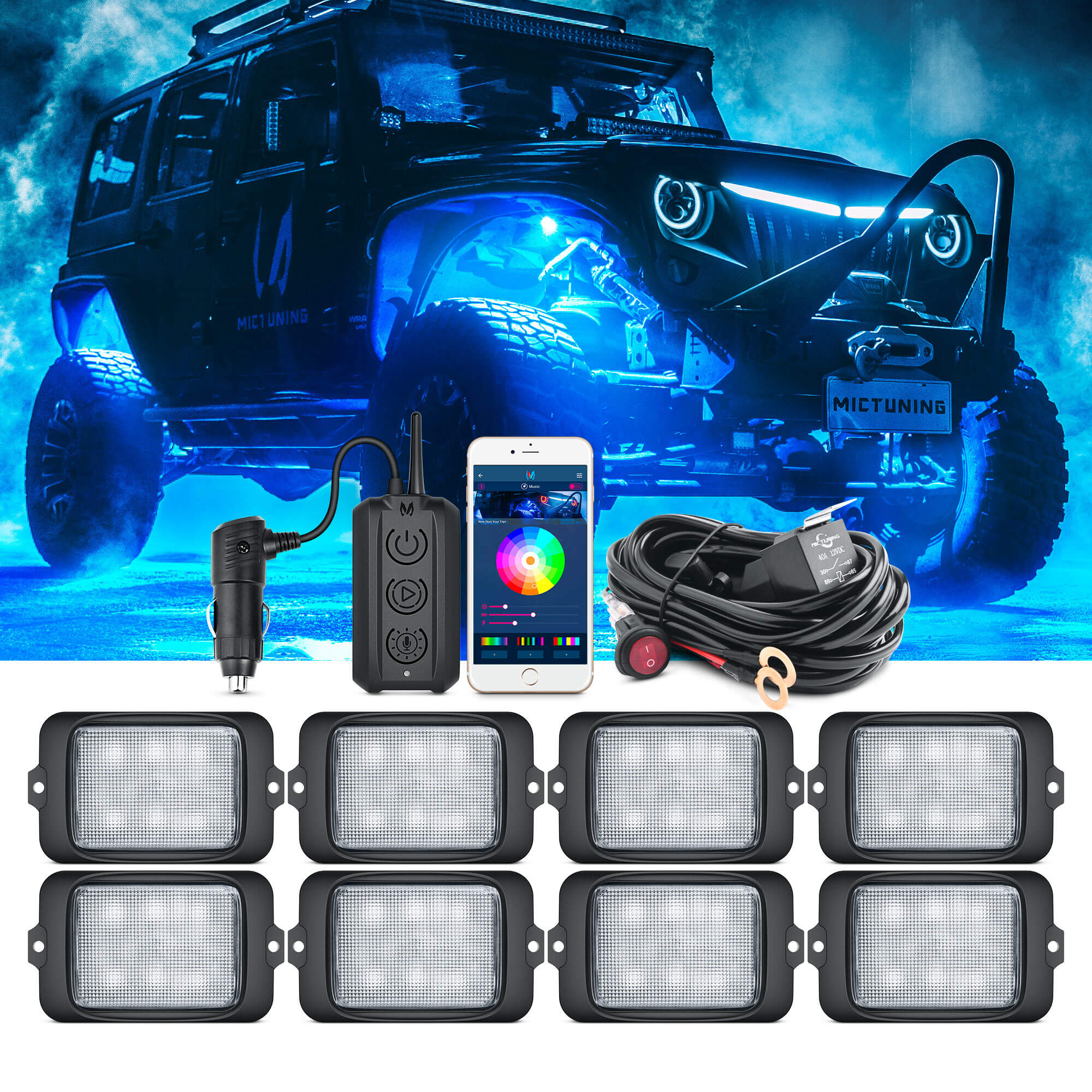 C3 RGBW Rock Lights Kit with P1s-AC Wireless RGB Switch Panel