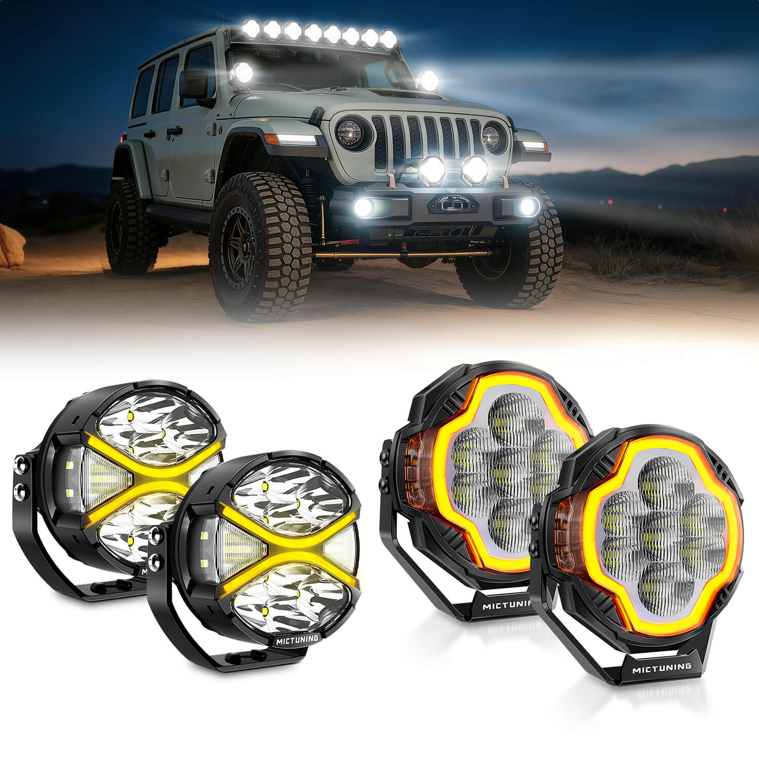 K6 4 Inch 160W LED White Light Pods Bundle with K8 Halo Ultra Pod Light, Offroad Driving Beam/Spot Beam, 4 Inch/5 Inch