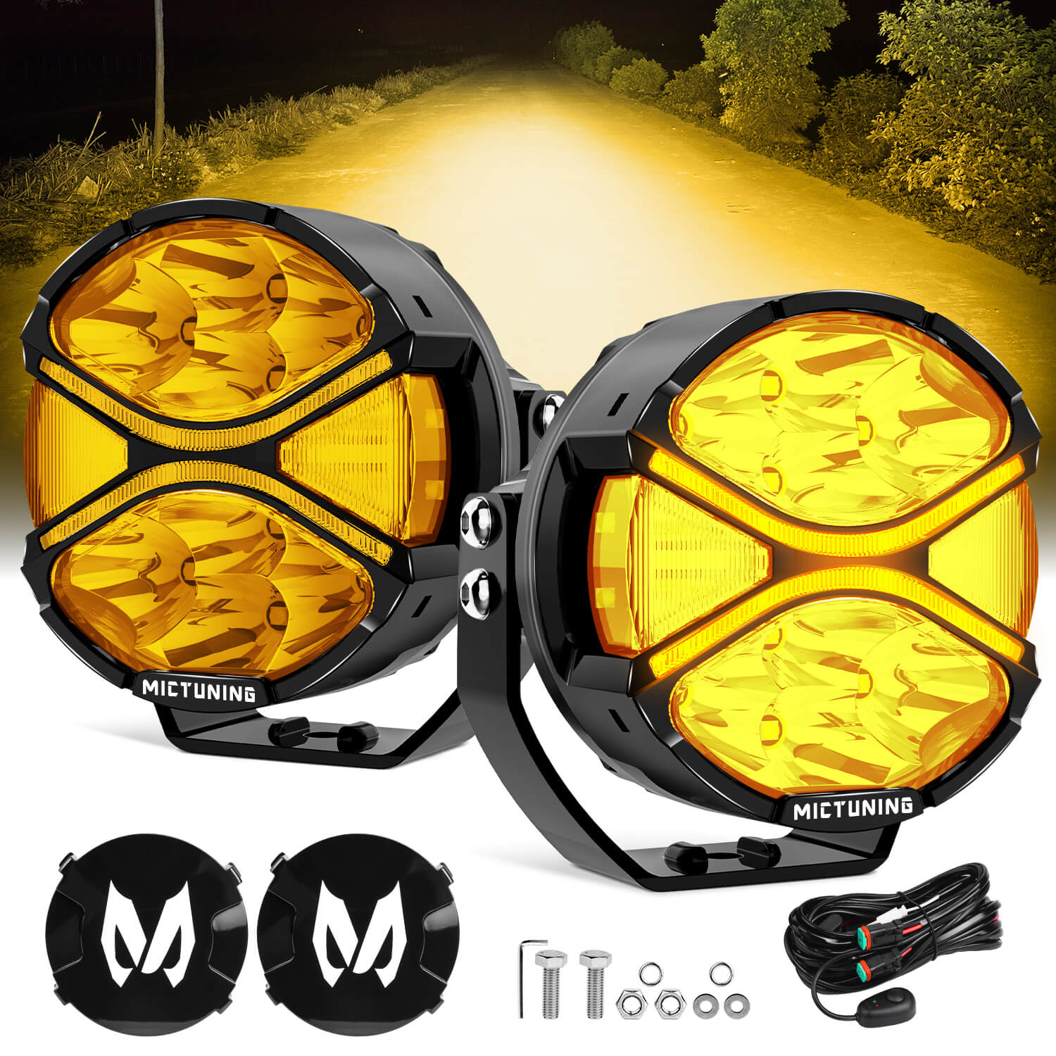4 Inch 160W LED Round Light Pods Amber Light w/ Amber DRL Turn