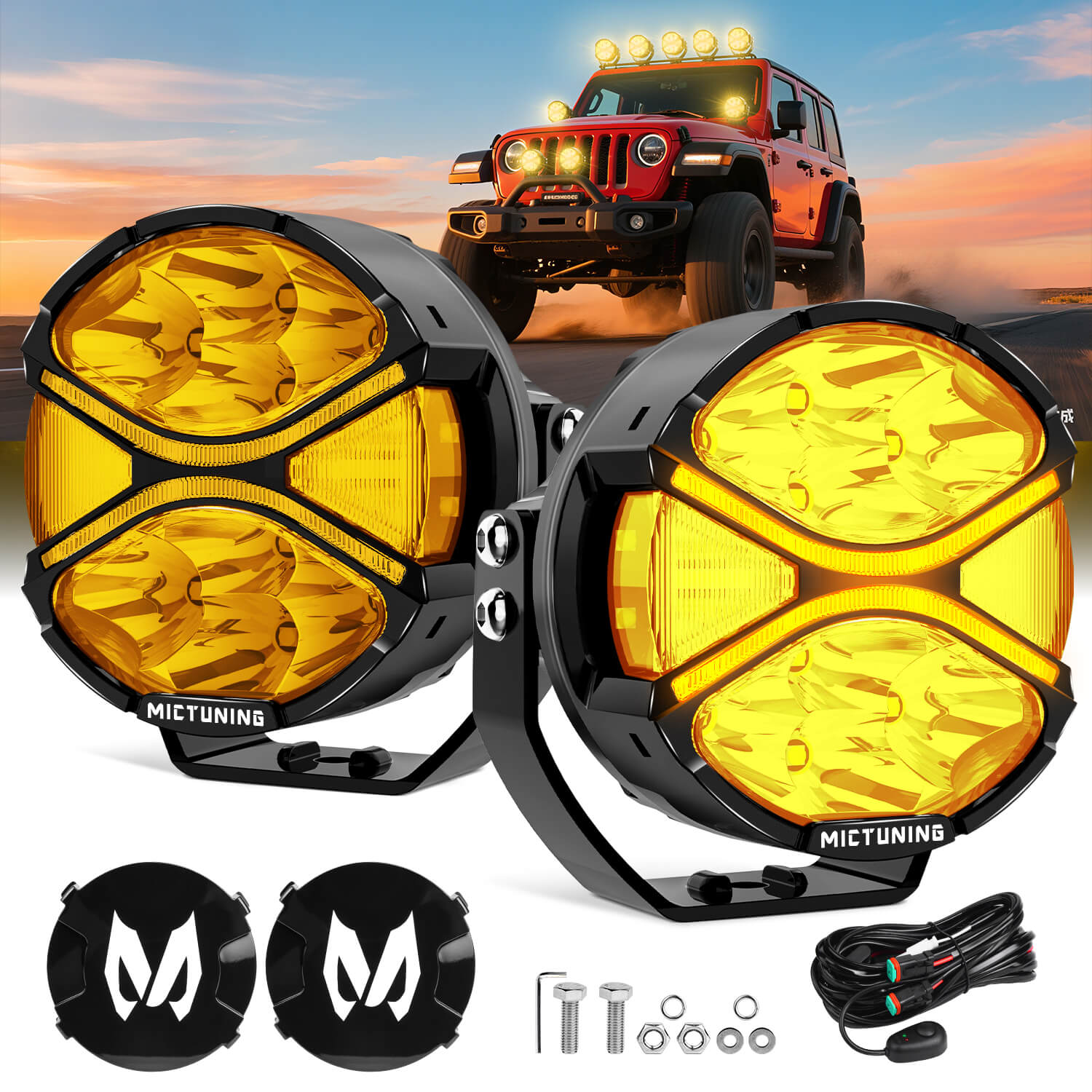 K6 4 Inch 160W LED Light Pods White/Amber - 270° Side Shooter with DRL & Turn Signal, Offroad Driving Ditch Lights w/ Covers, 2PC