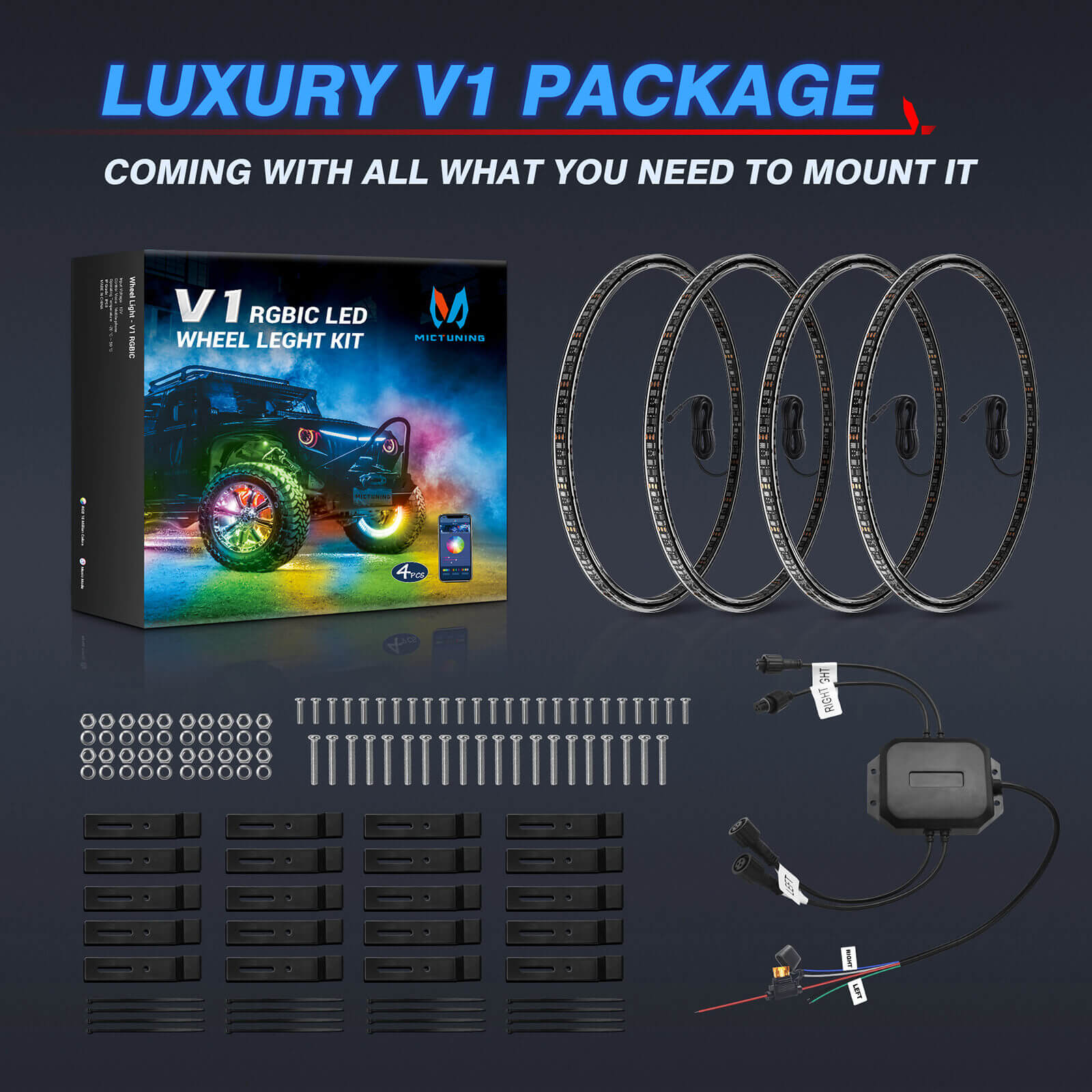15.5″/17″ V1 RGB+IC Chasing Color Wheel Ring Lights Kit Bundle with P1s-W Wireless RGB Switch Panel 8/12 Gang, Up to 328FT Range