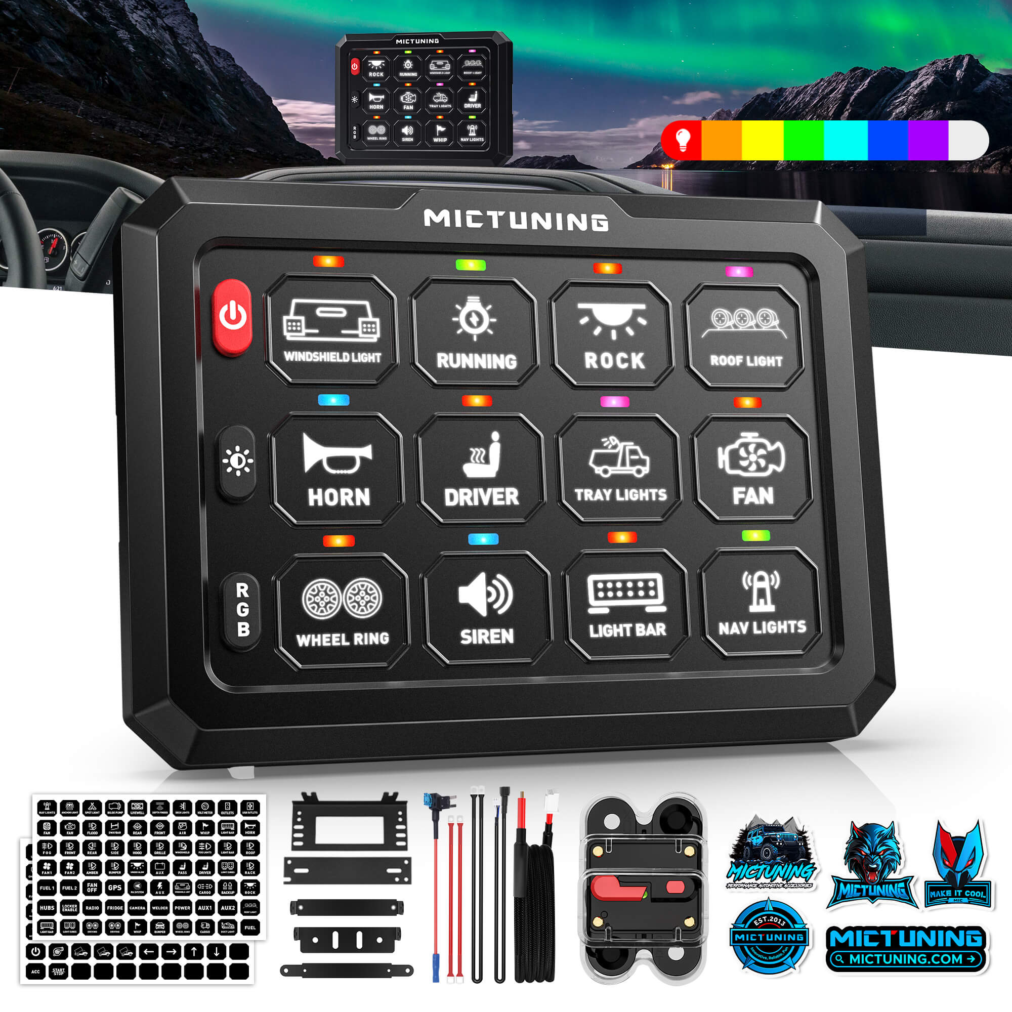 P1C RGB Switch Panel 8/12 Gang, IP67 Waterproof 4 Control Modes LED Control Panel Box Electronic Relay System Switch Box Universal
