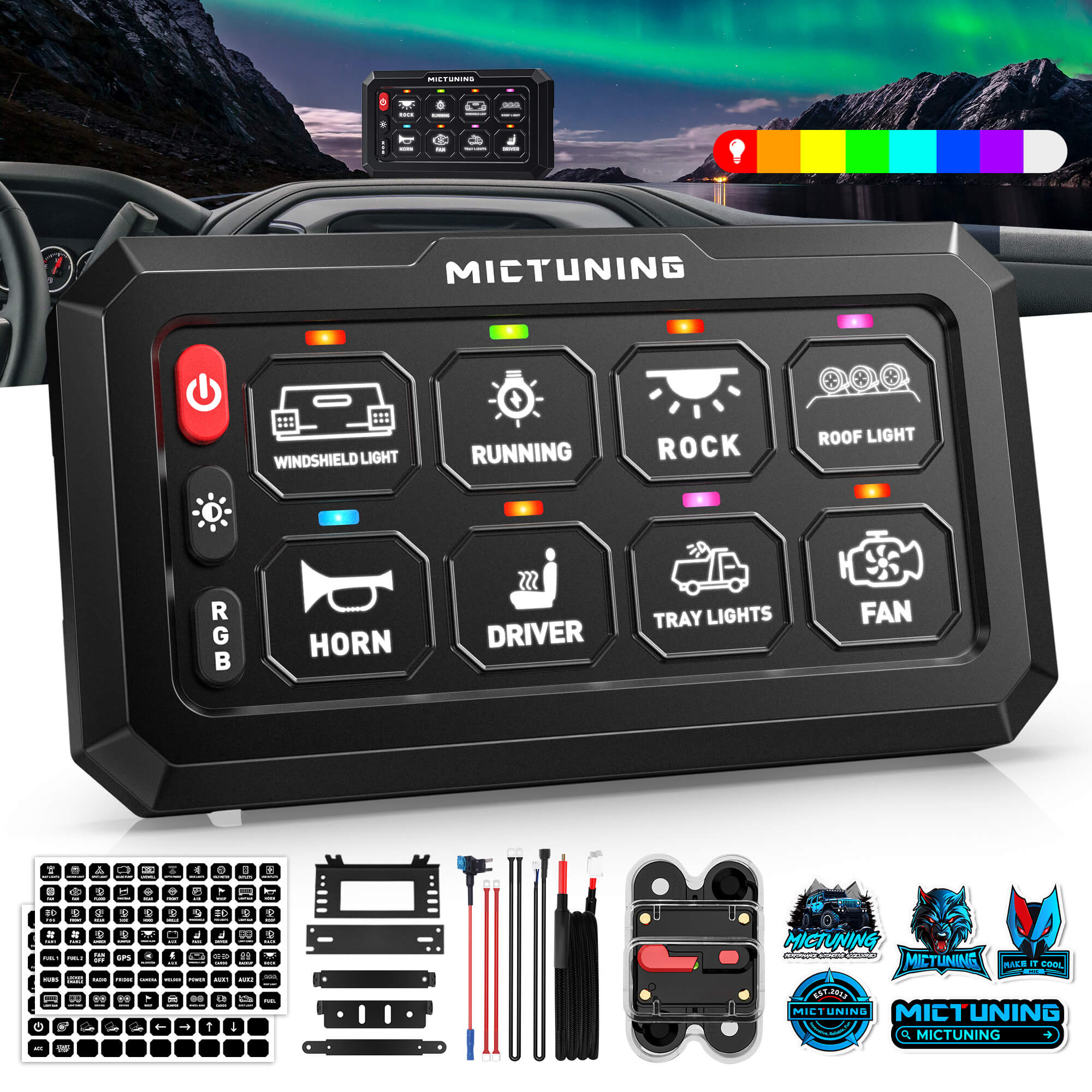 P1C RGB Switch Panel 8/12 Gang, IP67 Waterproof 4 Control Modes LED Control Panel Box Electronic Relay System Switch Box Universal