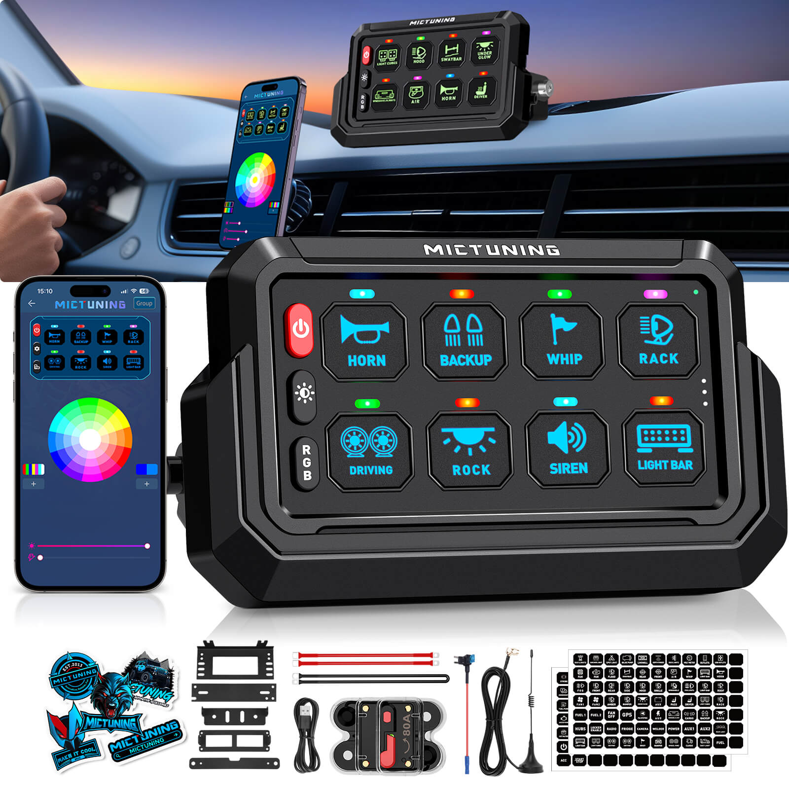 Upgraded P1s-AC-APP Wireless RGB Switch Panel with App Control, 8/12 Gang, 262FT Range, Aluminum Alloy 4 Control Modes