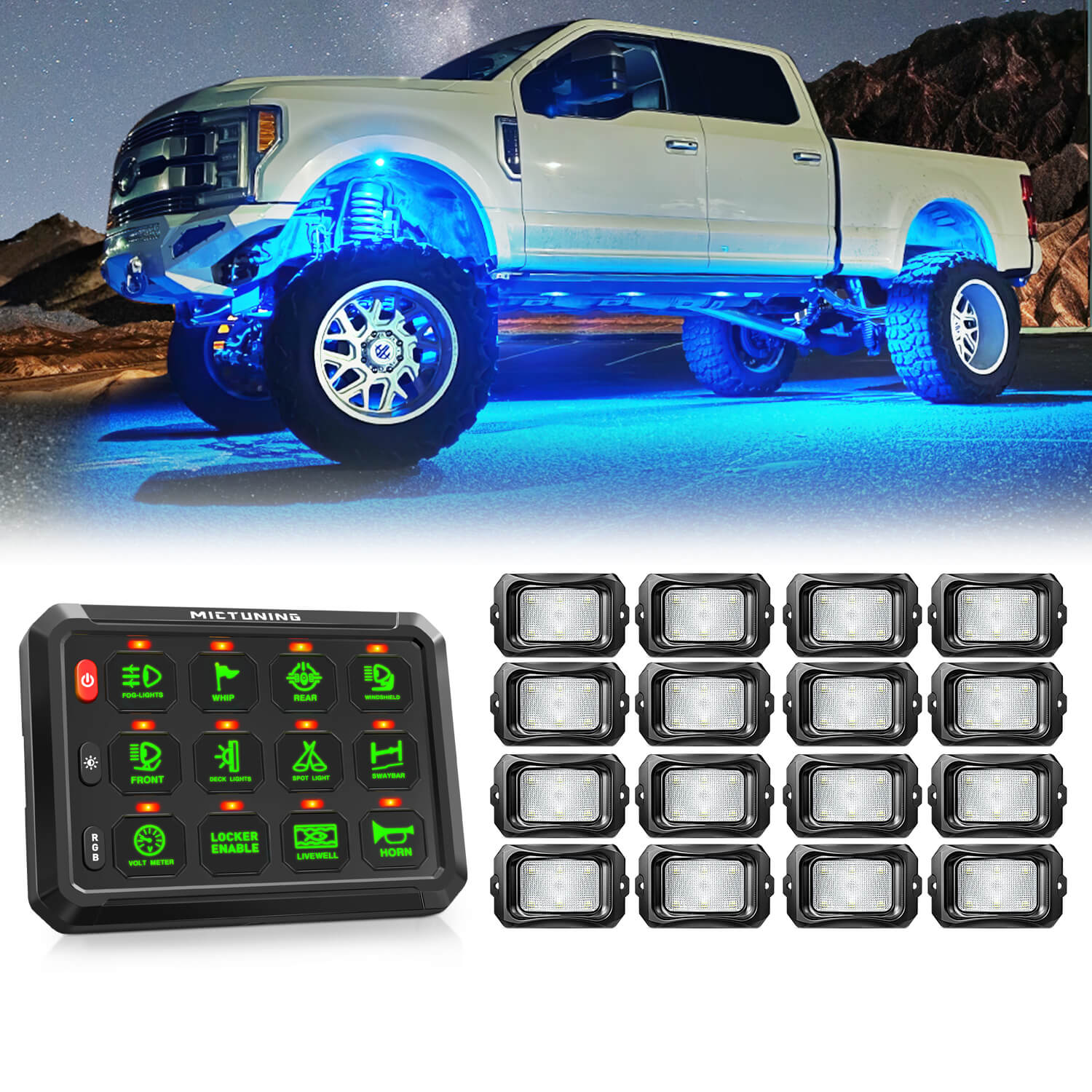 P1s RGB Switch Panel with C2 Curved RGBW LED Rock Lights