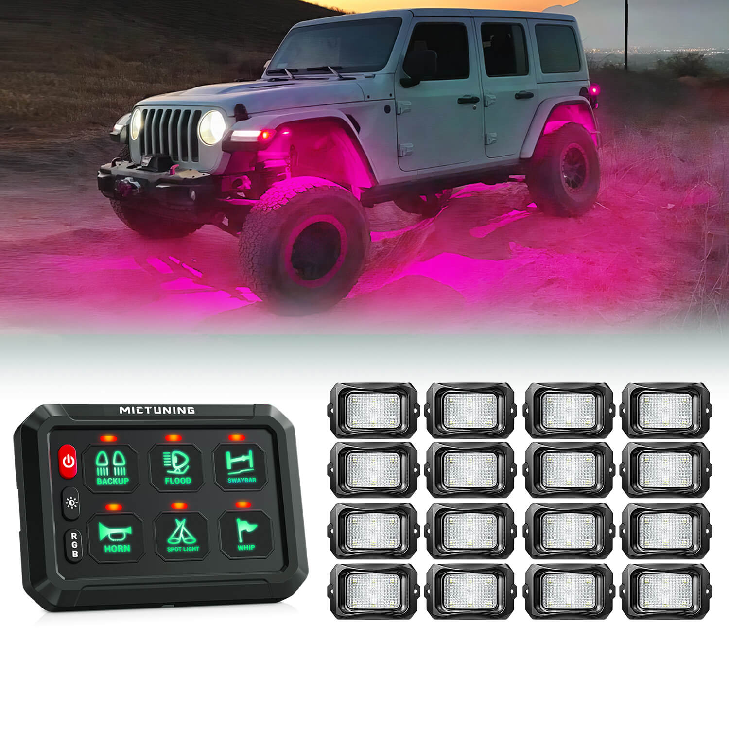 P1s RGB Switch Panel with C2 Curved RGBW LED Rock Lights