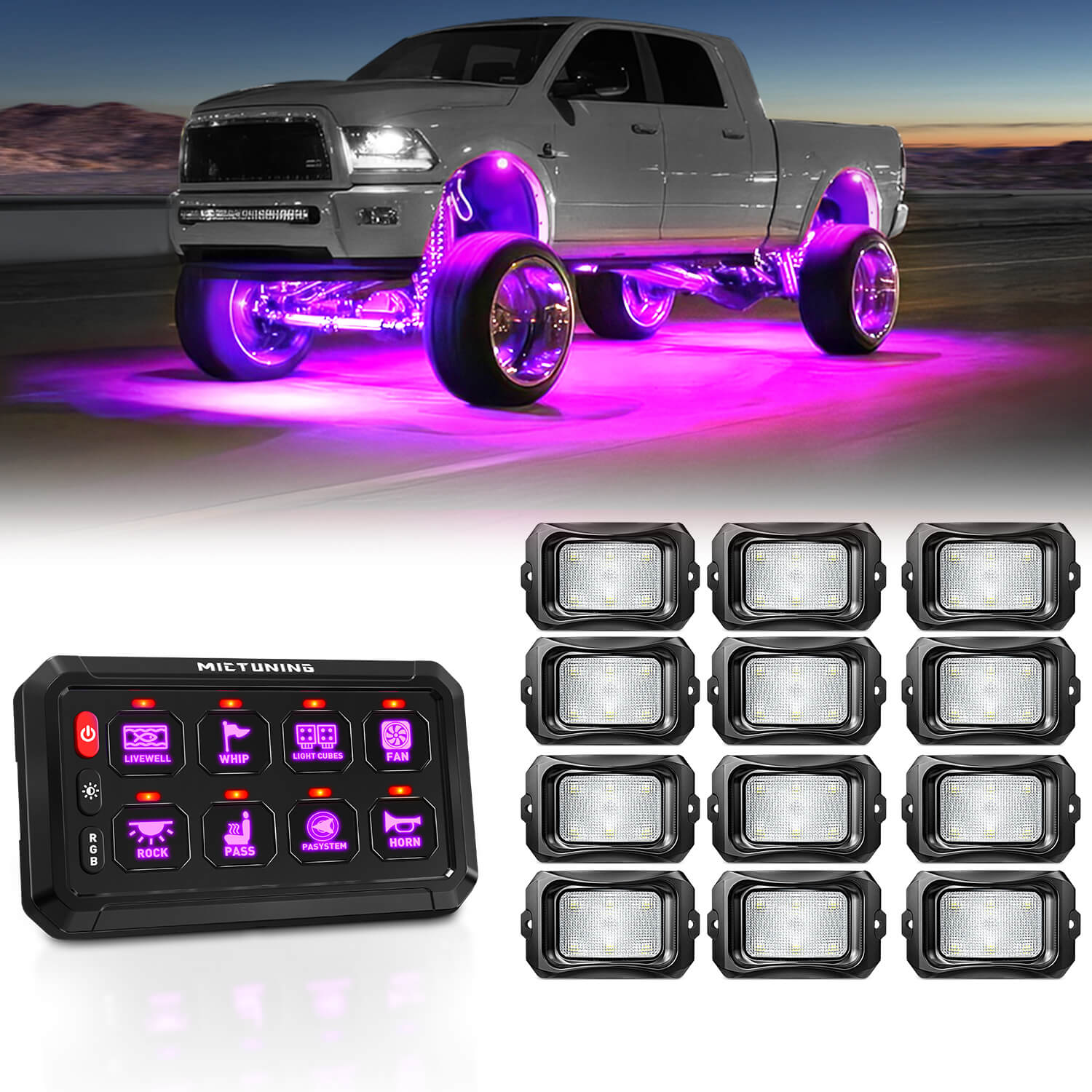 P1s RGB Switch Panel with C2 Curved RGBW LED Rock Lights