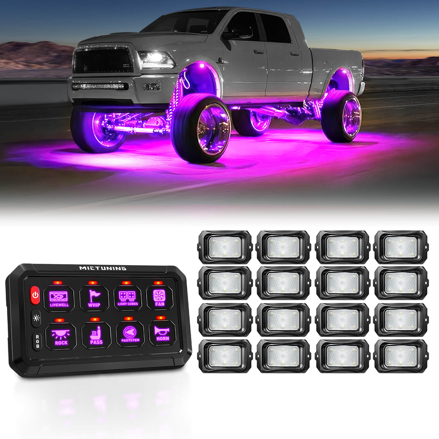 P1s RGB Switch Panel with C2 Curved RGBW LED Rock Lights