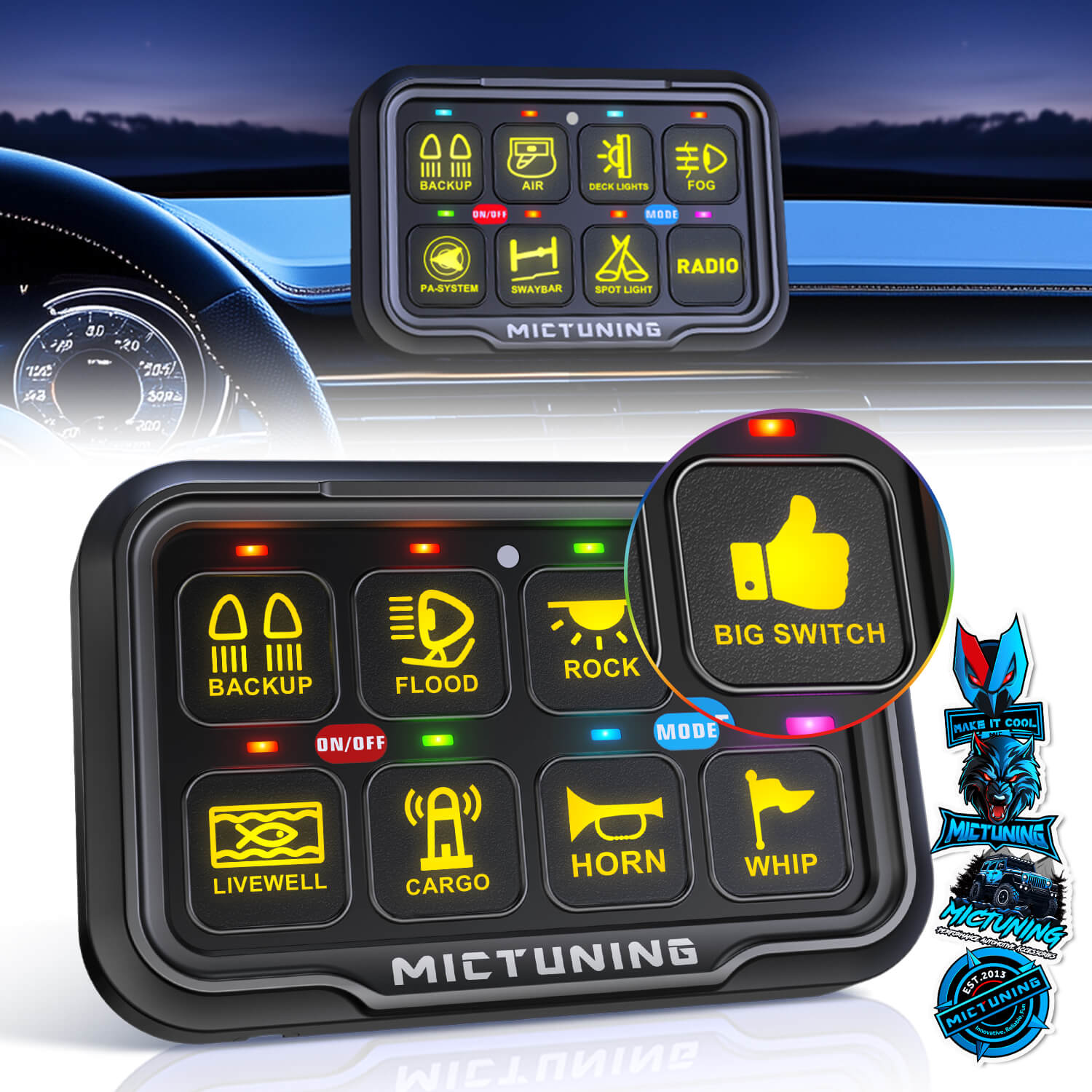 P8-Ultra IP67 Waterproof RGB Switch Panel 6/8 Gang, Larger & Tactile Switches Multifunction Switch Box