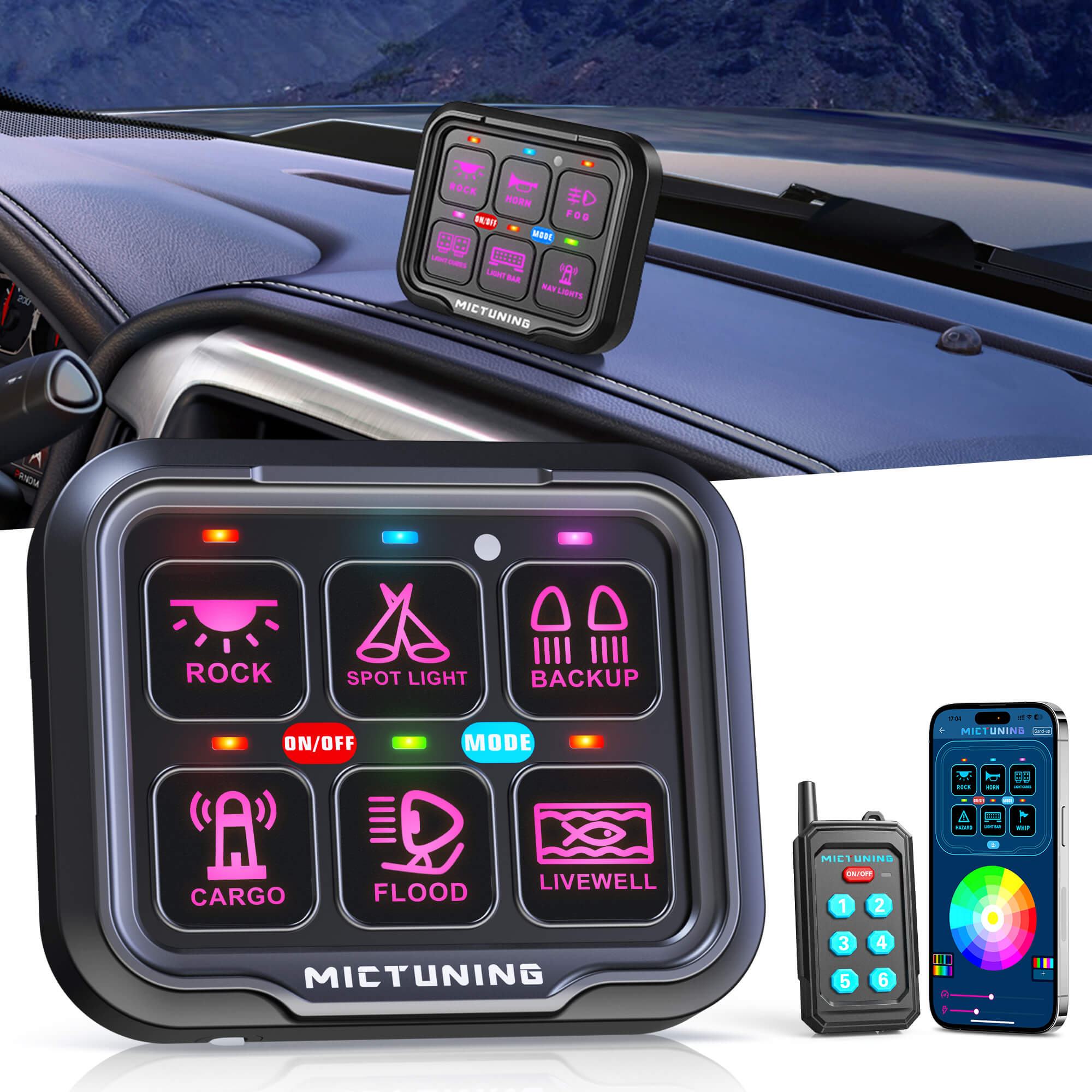 P8Y Ultra RGB Switch Panel with App & 230FT Remote Control, 6/8 Gang, IP67 Waterproof, Auto-Dimming