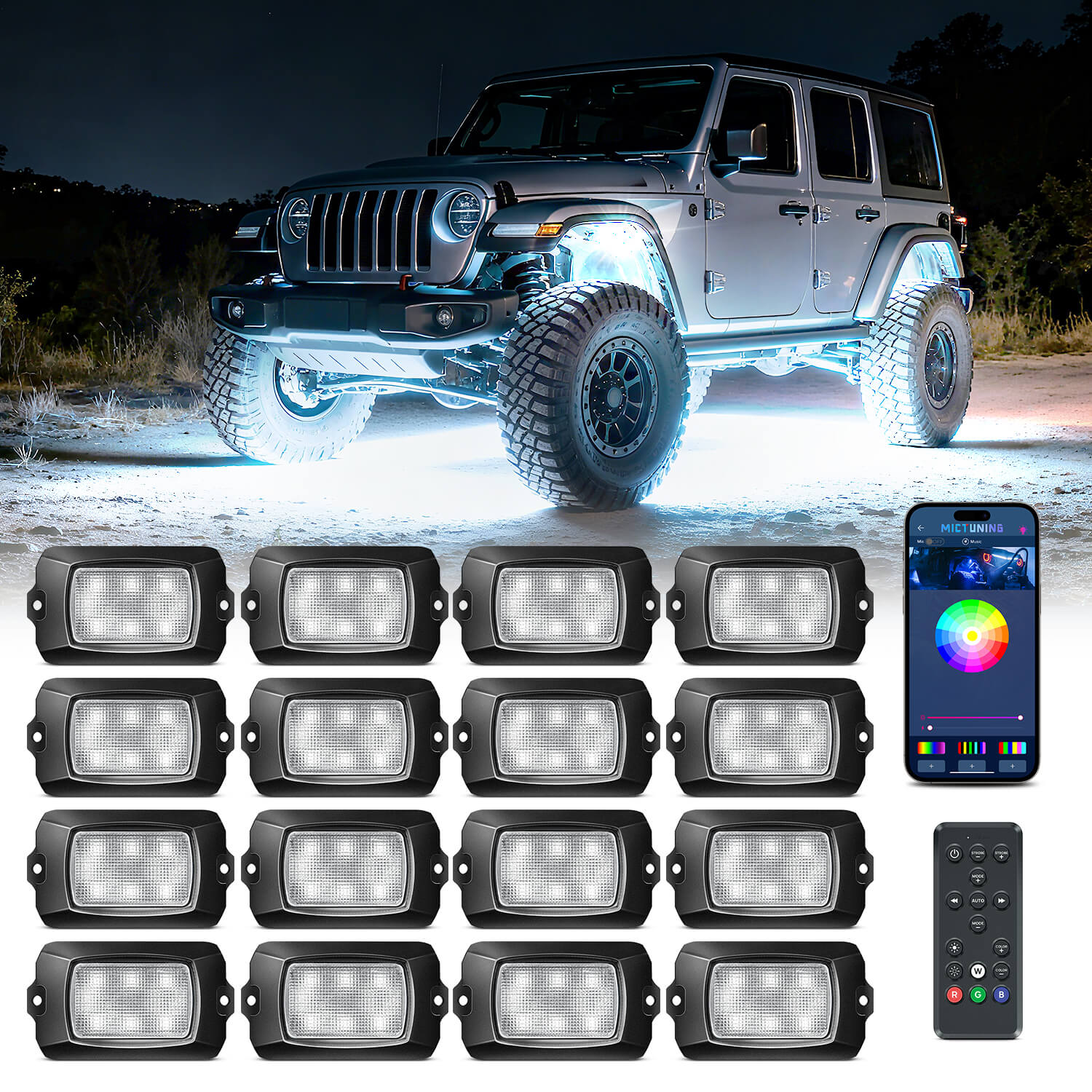 Q1 RGBW LED Rock Lights - 4-16 Pods Neon LED Light Kit, APP + Remote Control