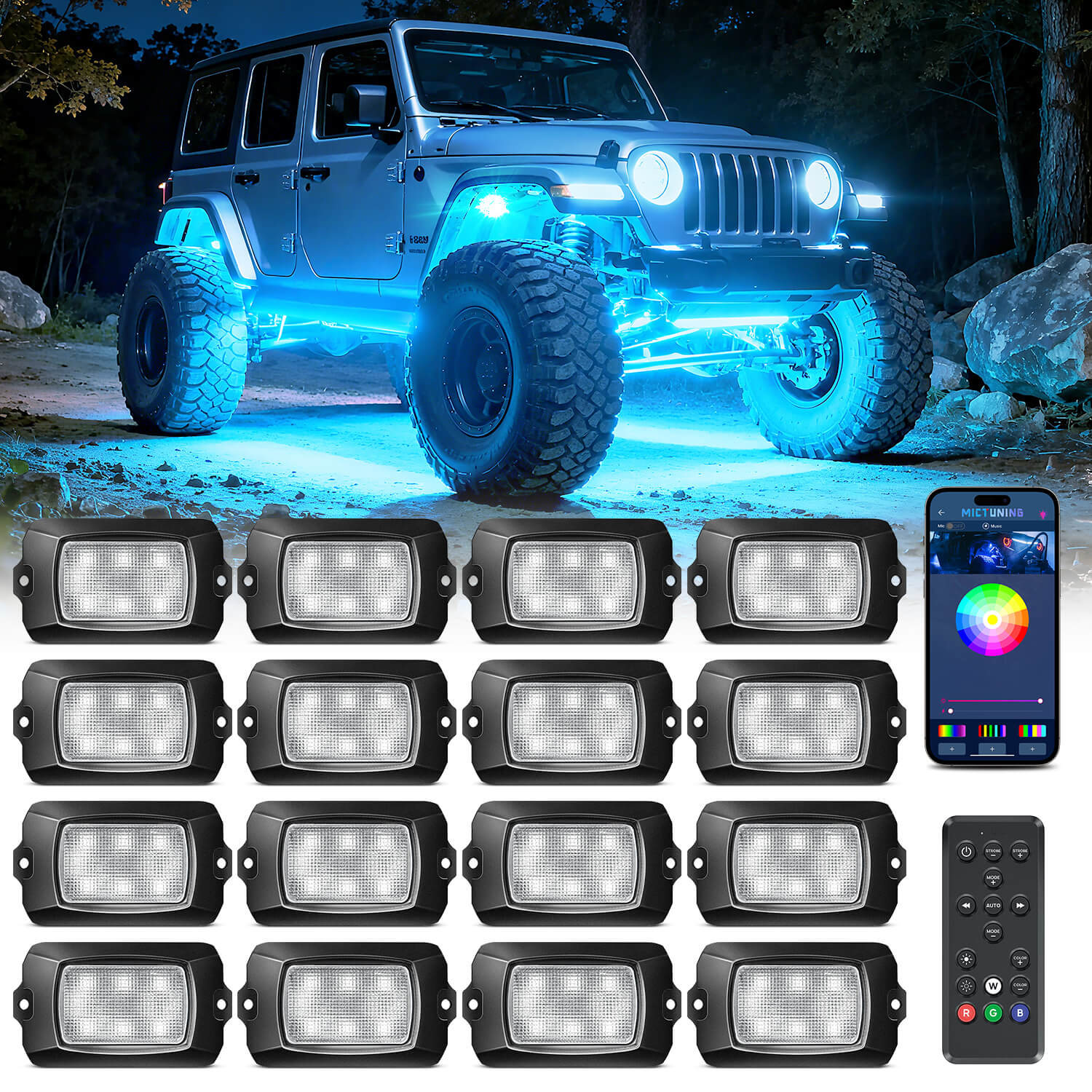 Q1 RGBW LED Rock Lights - 4-16 Pods Neon LED Light Kit, APP + Remote Control