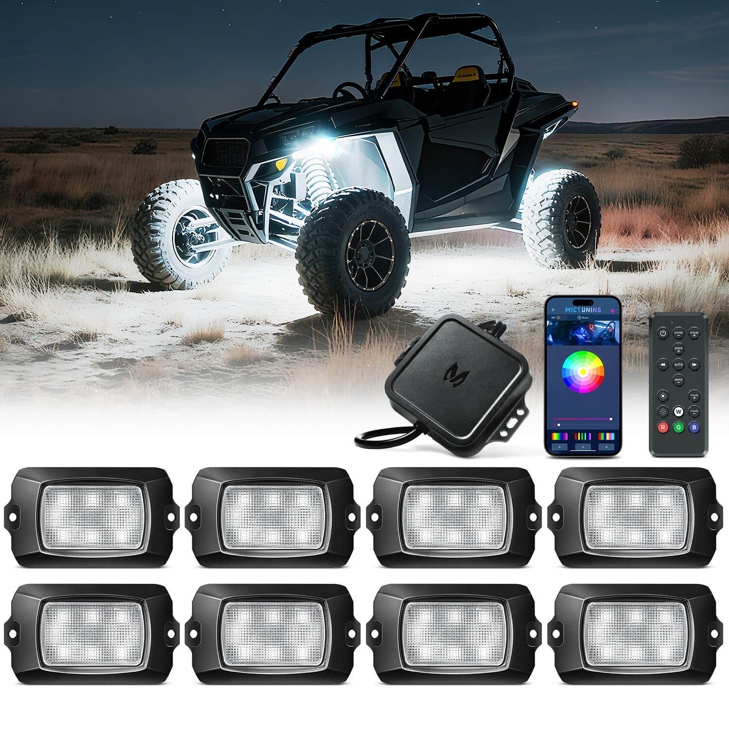 Q1 RGBW LED Rock Lights - 4-16 Pods Neon LED Light Kit, APP + Remote Control