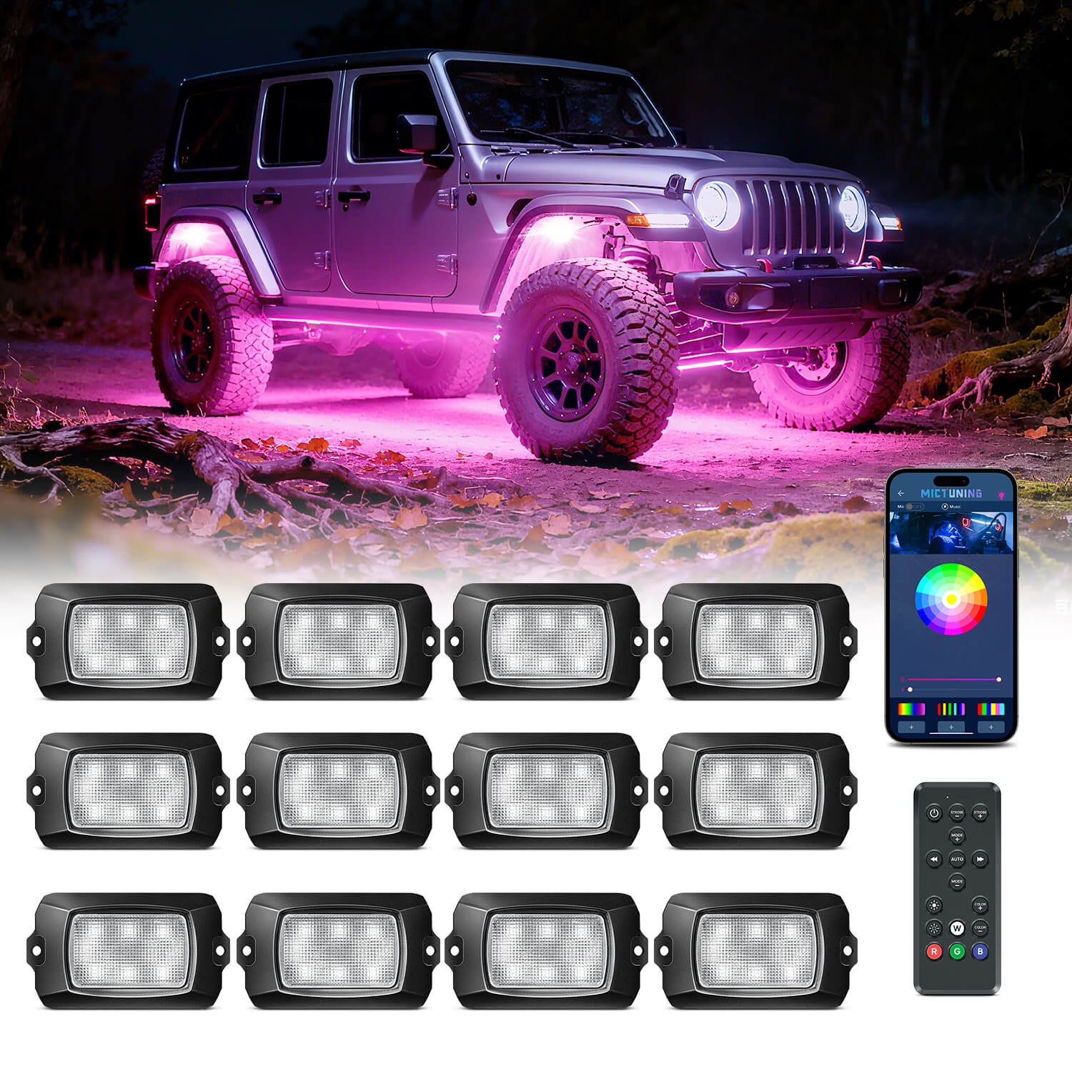 Q1 RGBW LED Rock Lights - 4-16 Pods Neon LED Light Kit, APP + Remote Control