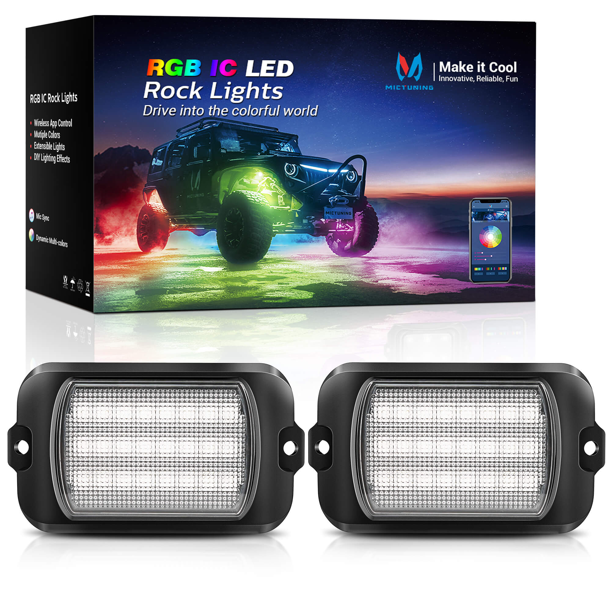 Newest Q1 Max RGB+IC Rock Lights Chasing Dream Color, 8-24 Pods, 24LEDs/Pod Super Bright, APP Control, IP68 Waterproof