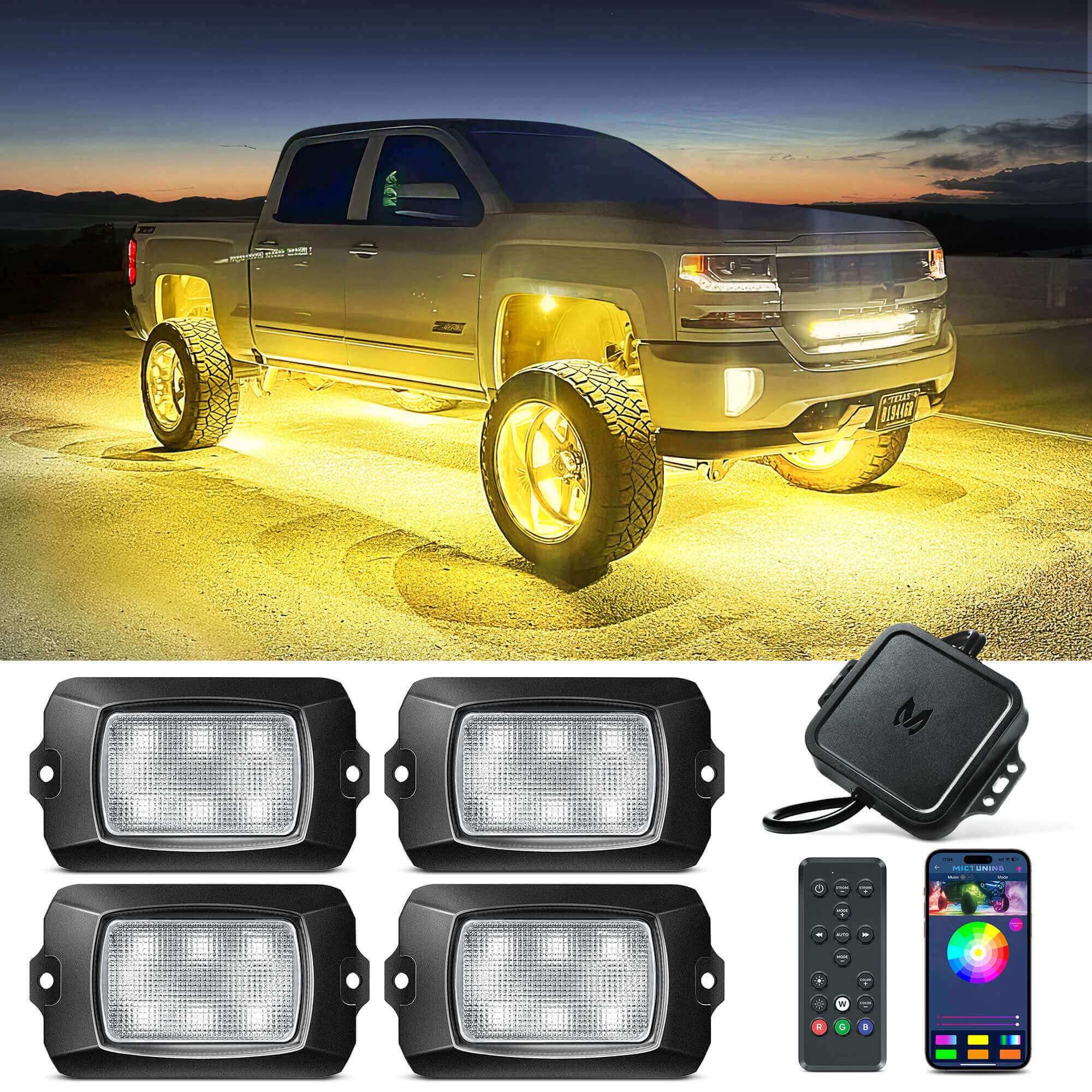 Q1 RGBW LED Rock Lights - 4-16 Pods Neon LED Light Kit, APP + Remote Control