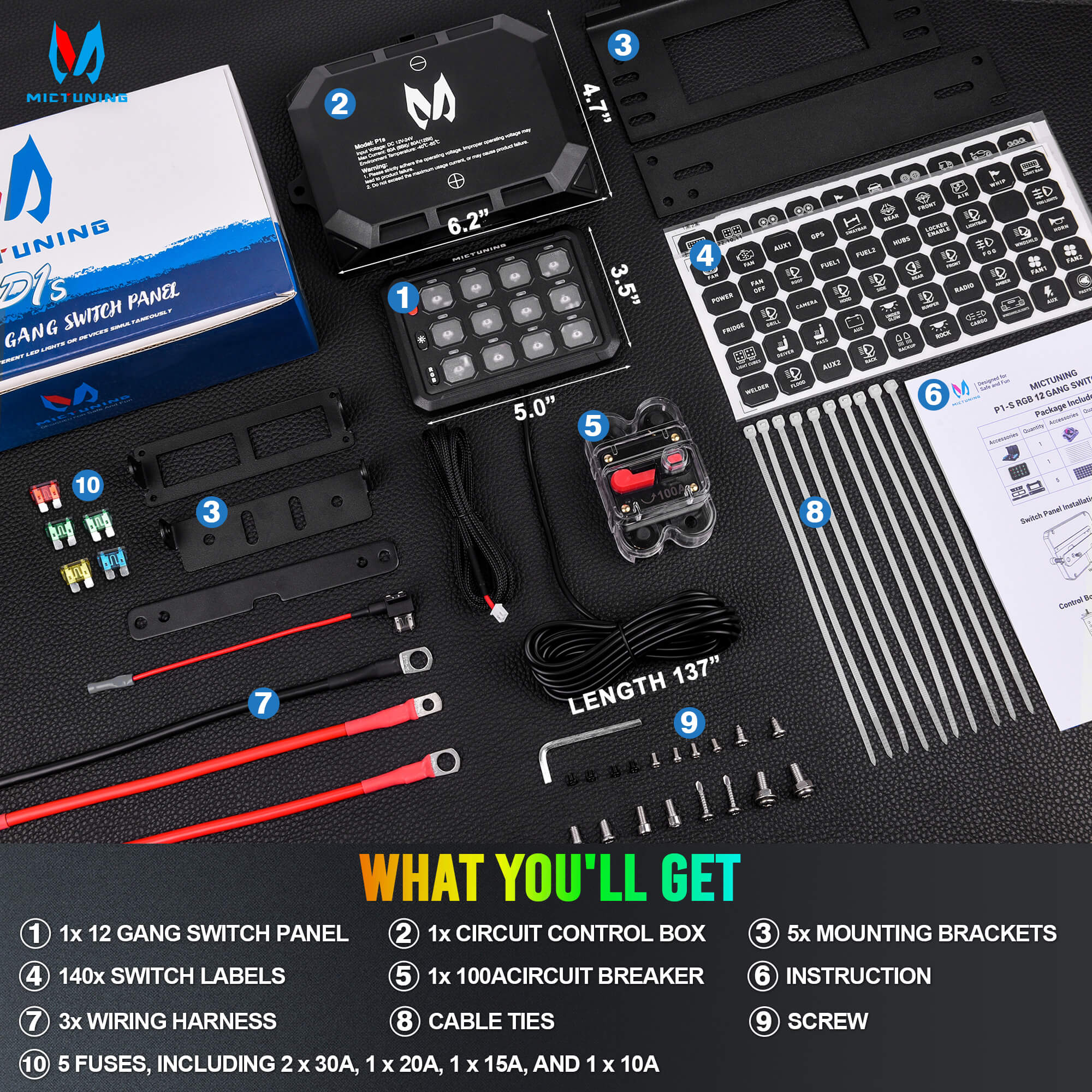 P1s RGB Switch Panel with C2 Curved RGBW LED Rock Lights