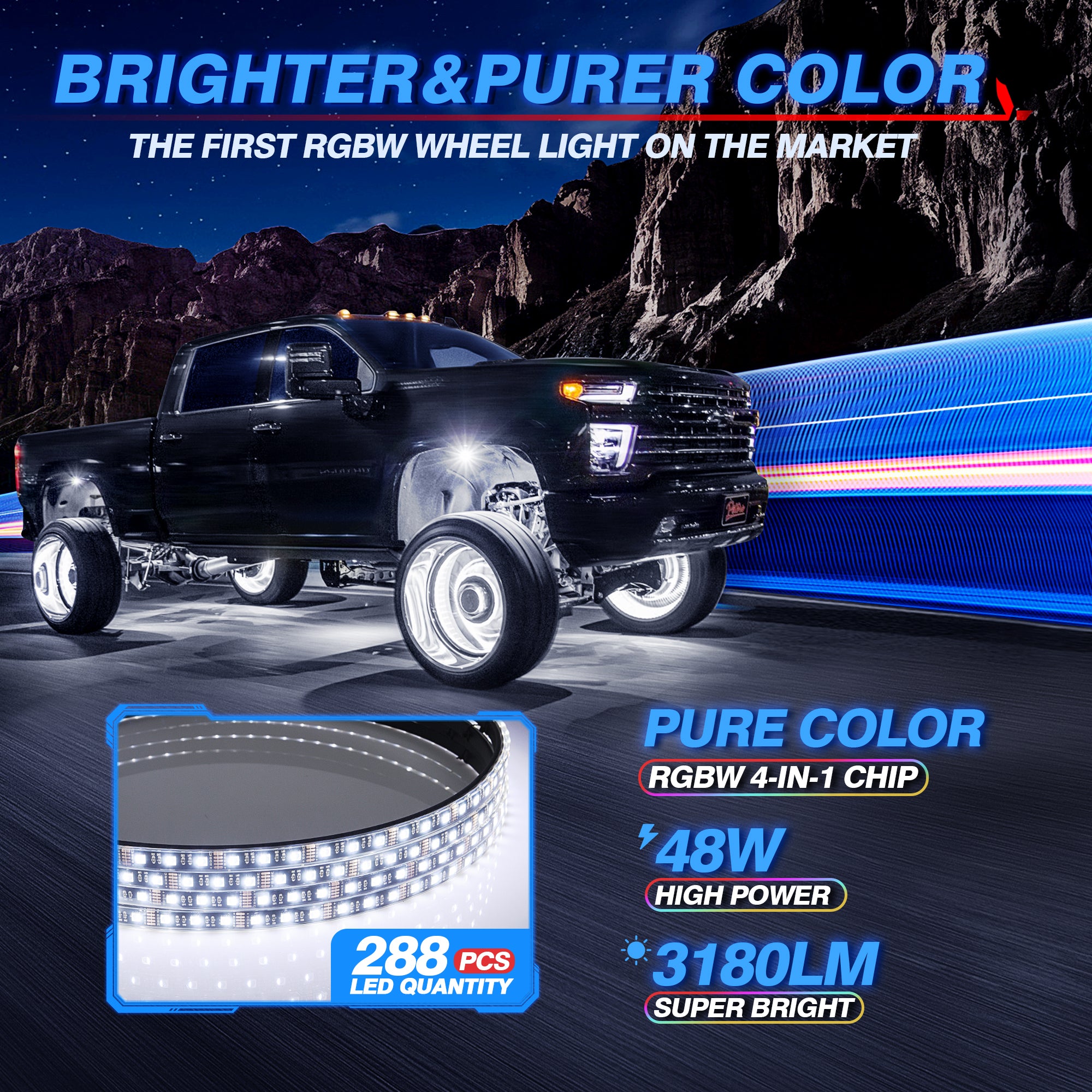 C4 4-Sided RGBW LED Rock Lights 8-16 Pods Bundle with V1 RGBW LED Wheel Ring Lights Kit 15.5″/17.5″