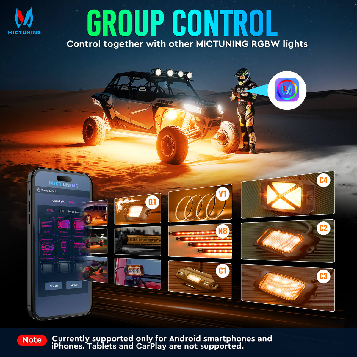 Newest C4 360° Ultra-bright 4-Sided Wide Angle RGBW LED Rock Lights, Microphone Sync with APP Control, 8-16 Pods